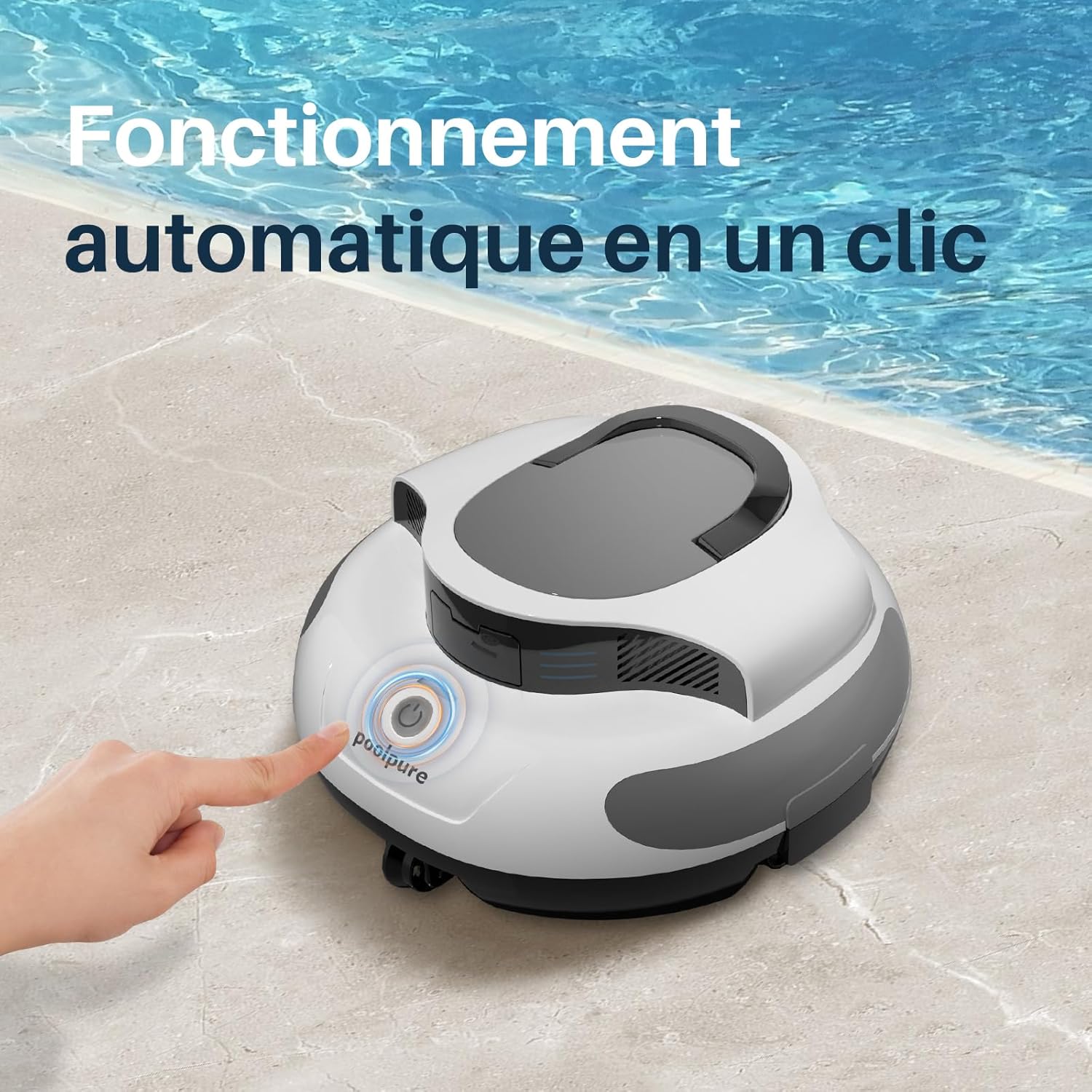 POOLPURE - Robot piscine sans fil - 5000mAh, double moteur, LED, auto-stationnement, IPX8, max 90㎡