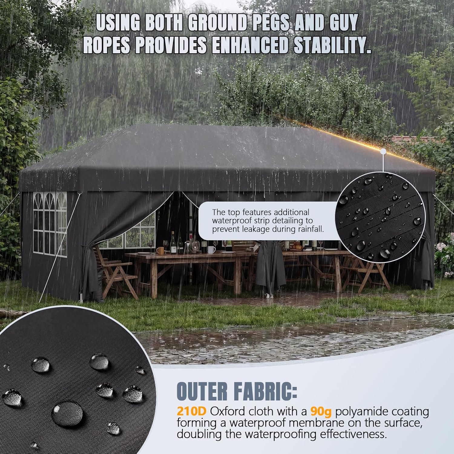 JUMMICO - Pavillon pliable série rapide - 3x6m - montage 5min, hauteur réglable, imperméable