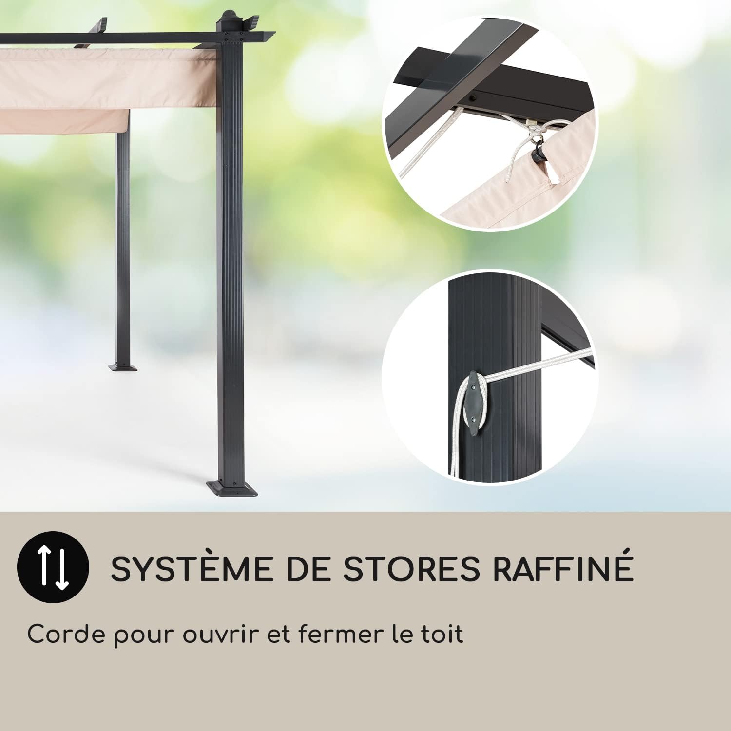 Blumfeldt - Pergola aluminium série 3x6 m - toit rétractable, protection UV, polyester imperméable