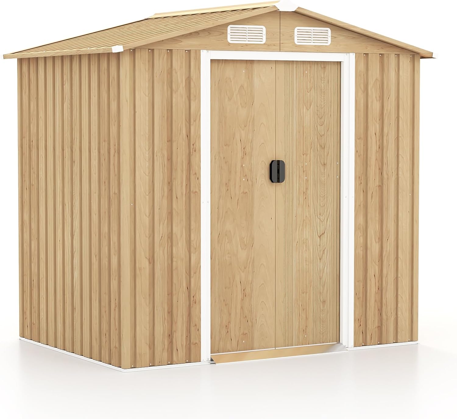 GOPLUS - abri de jardin acier, 196,5x142,5x184,5cm, porte verrouillable, toit incliné, aération