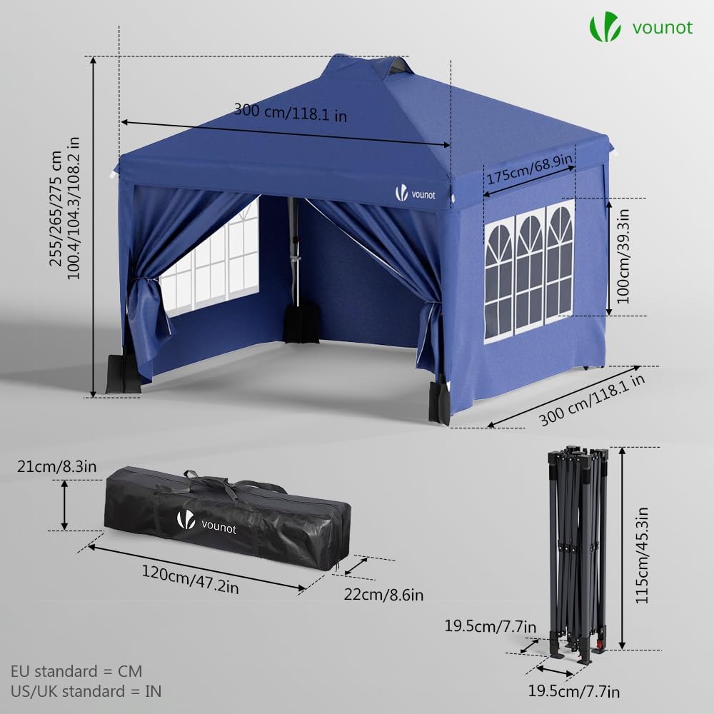 VOUNOT - tonnelle pliante 3x3m - imperméable, anti-UV, réglable