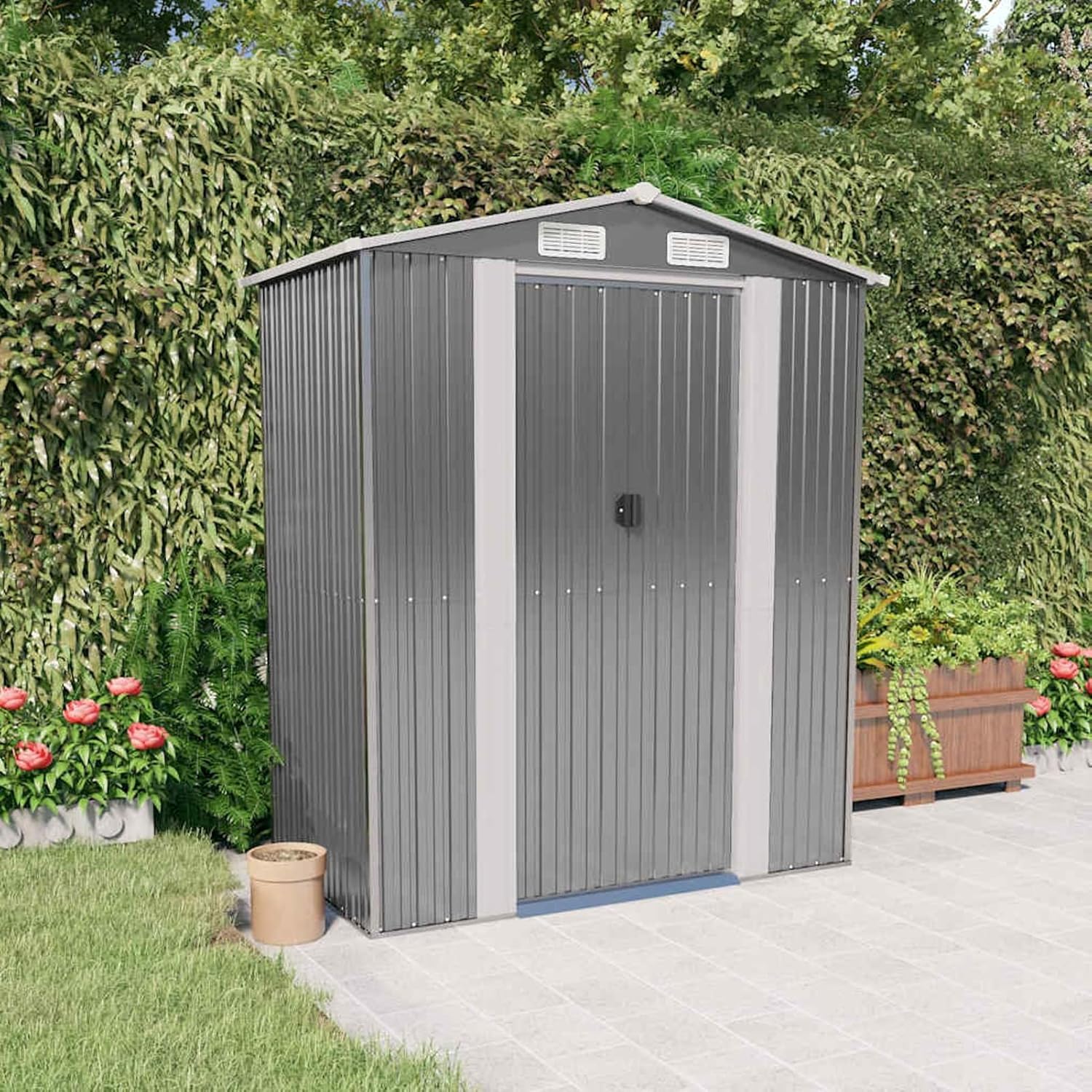 Gecheer Abri de jardin en métal pour extérieur, acier galvanisé, gris clair, 192 x 108 x 223 cm