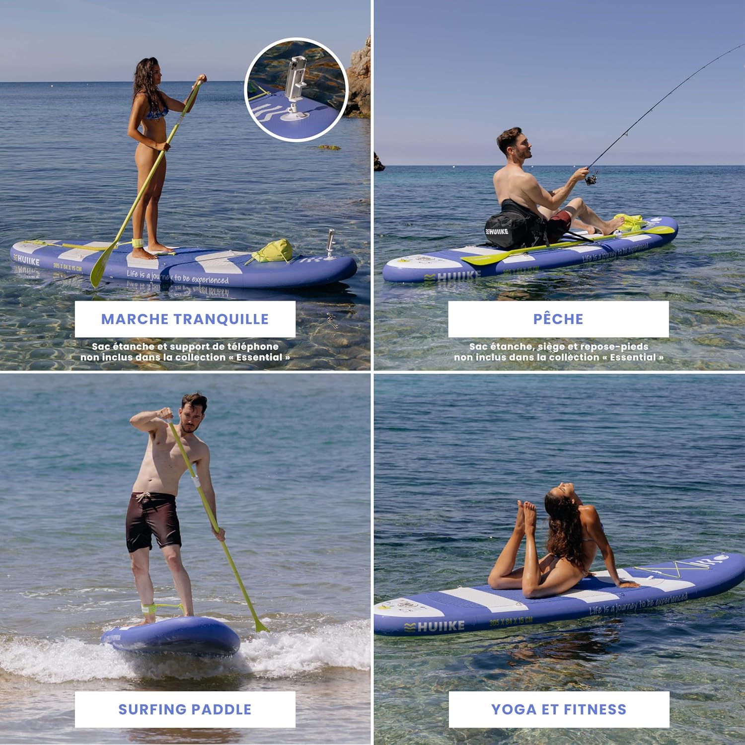 HUIIKE Paddle Gonflable Adulte avec Accessoires Inclus, Pagaie, Ailerons, Pompe. Planche de Stand Up Paddle Grande Stabilité et Résistance. 305 x 84 x 15 cm, Jusqu'à 130 kg