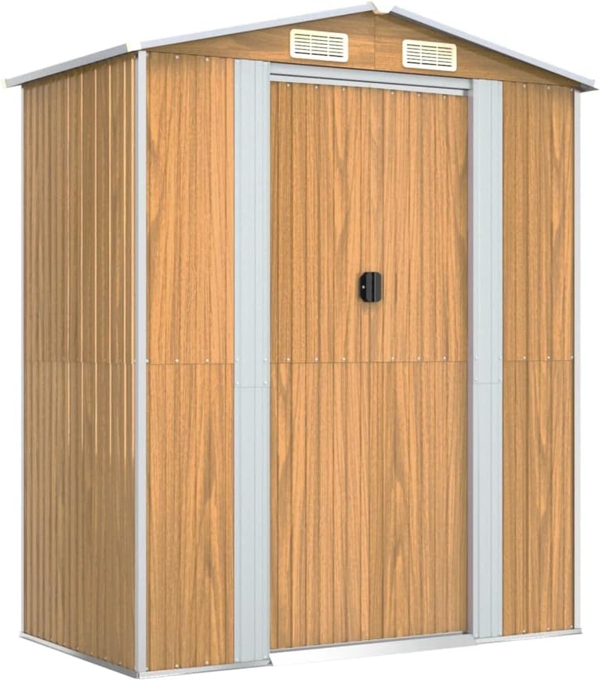 vidaXL Abri de Jardin Marron Clair 192x108x223 cm Acier galvanisé, Rangement de Jardin pour Les Outils, Rangement pour Outils d'extérieur, abris à Outils