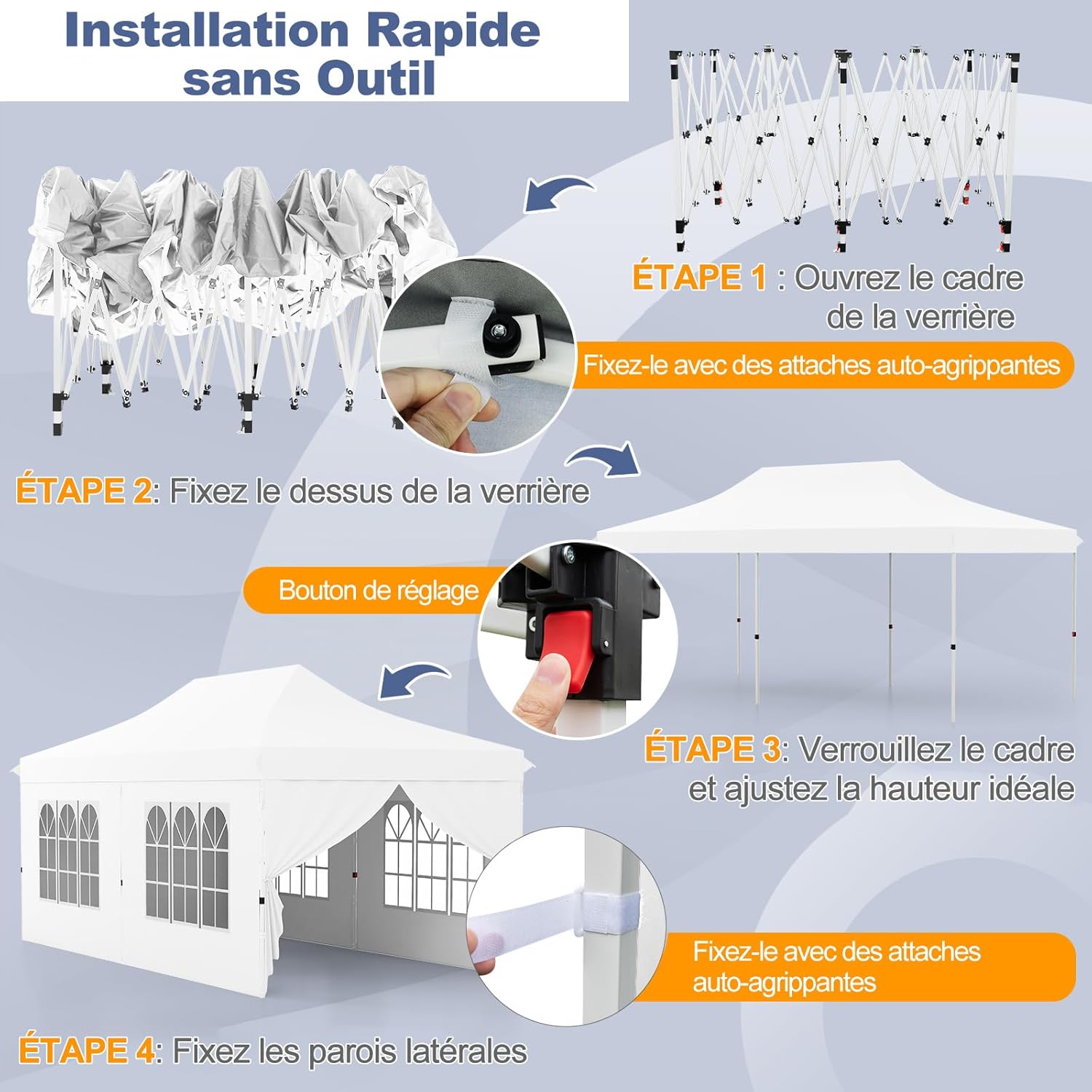 RELAX4LIFE - tonnelle pliante série 3x6 - 3x6 m - imperméable, 6 parois amovibles, hauteur réglable, portes zippées, ant