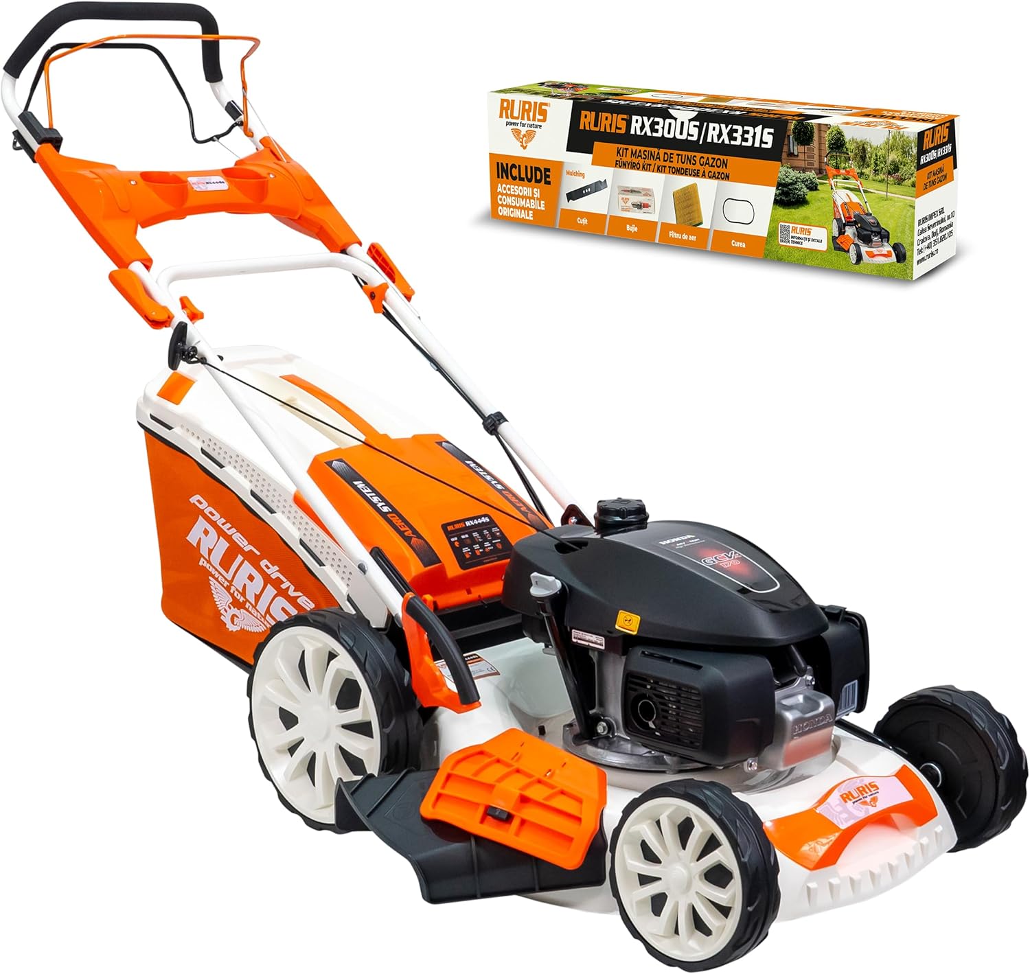 RURIS - RX444S - tondeuse 510mm, Honda 4,6CV, 65L, 5 fonctions