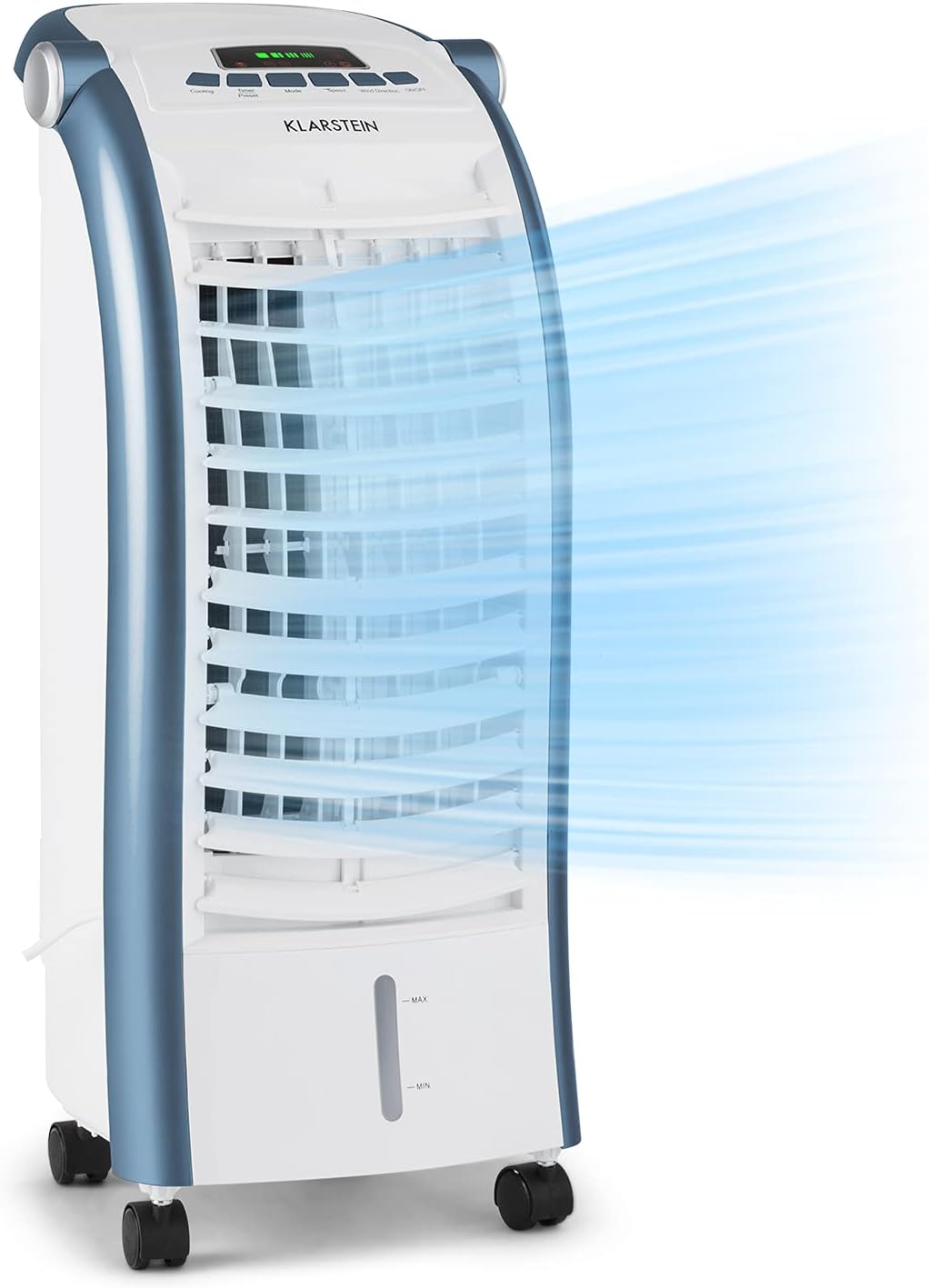 Klarstein Rafraichisseur d'Air 4 en 1, Climatiseur Portable, Humidificateur, Ventilateur, Ioniseur, Climatiseur Mobile Sans Évacuation, Pack Glacons, Réservoir 6L, 65W, Puissant Débit d'Air 444m³/h