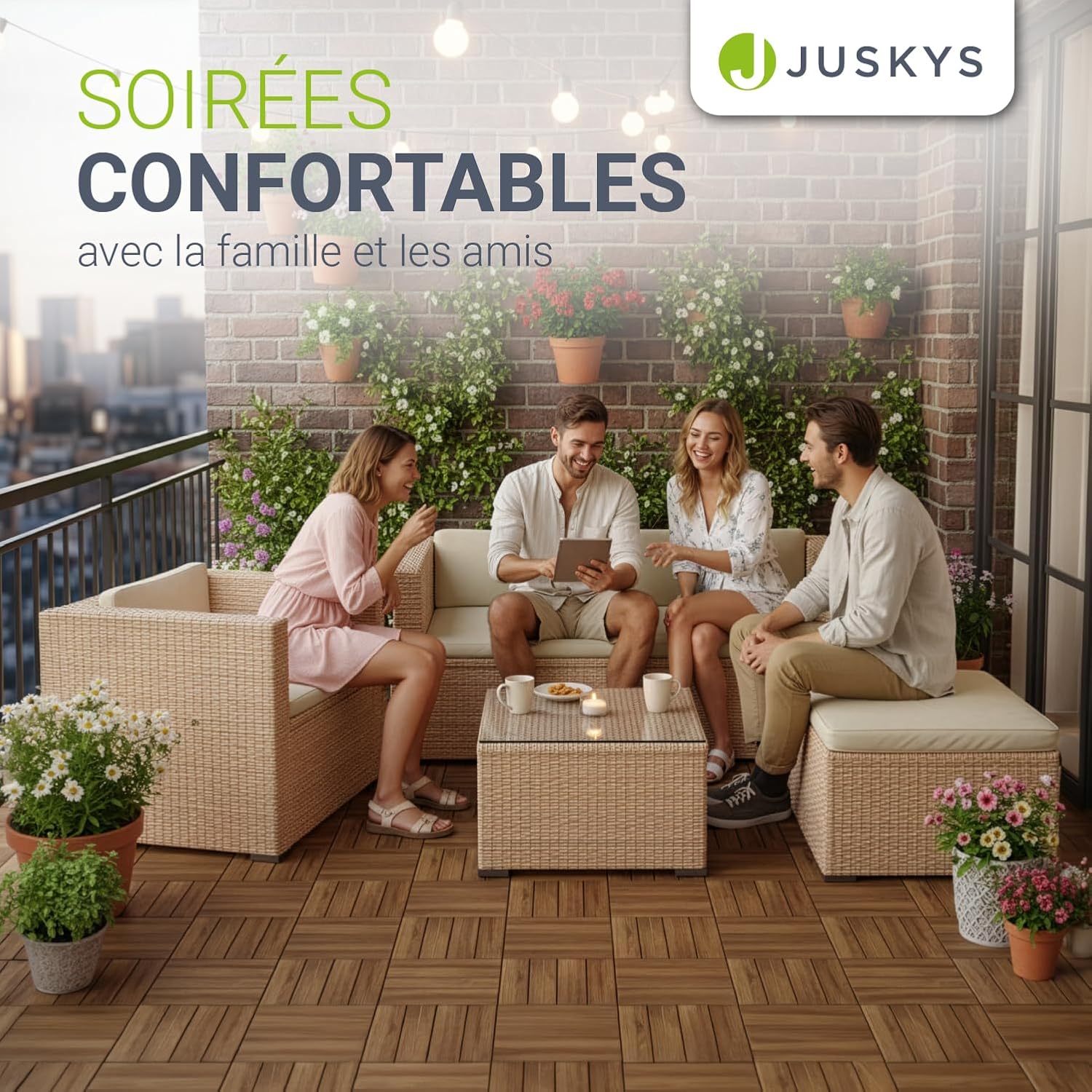 Juskys - Punta Cana L - salon de jardin polyrotin 4-5 personnes, crème/sable