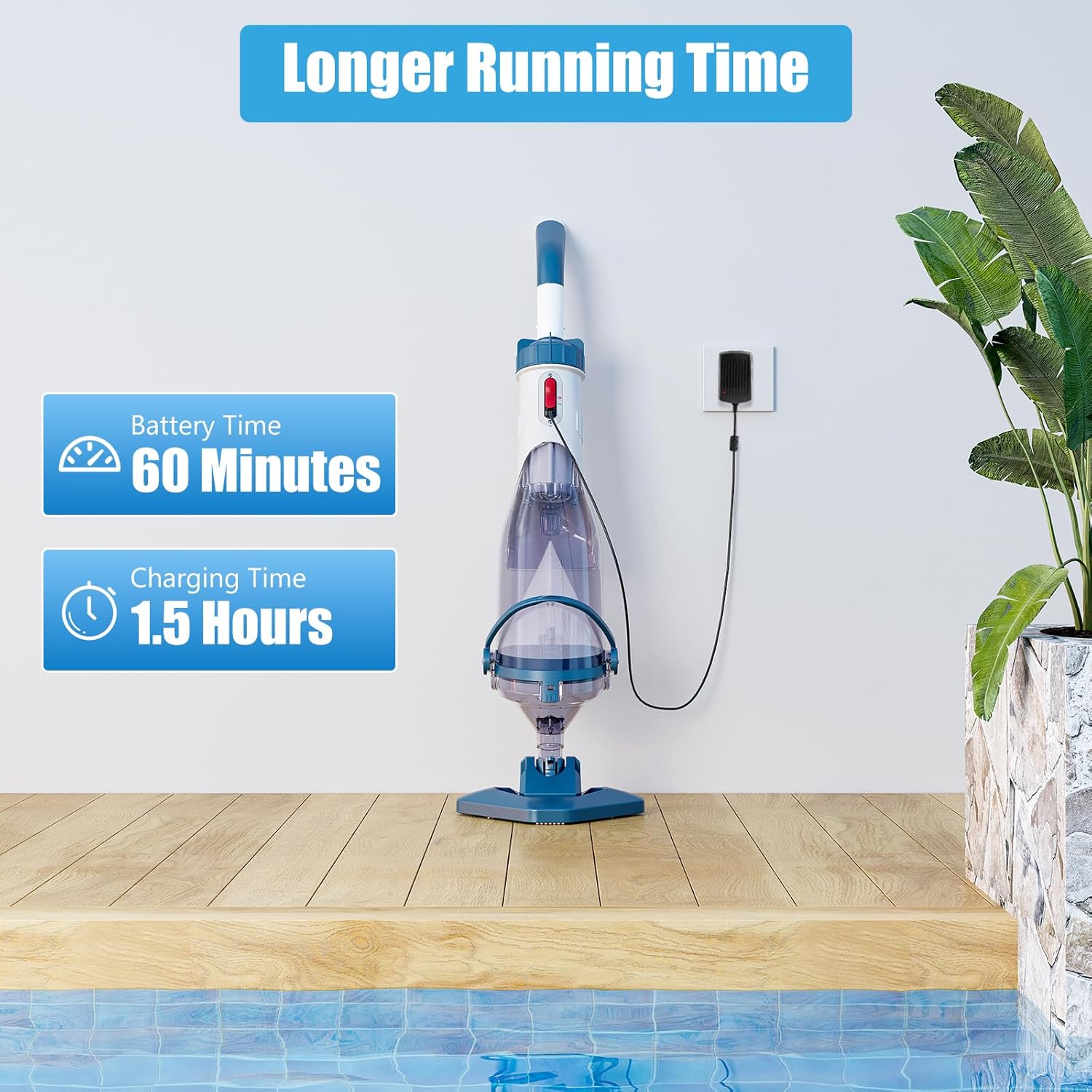 Enhulk - Aspirateur de piscine série sans fil - 222cm - 60min autonomie, 4 filtres, 4200L/h