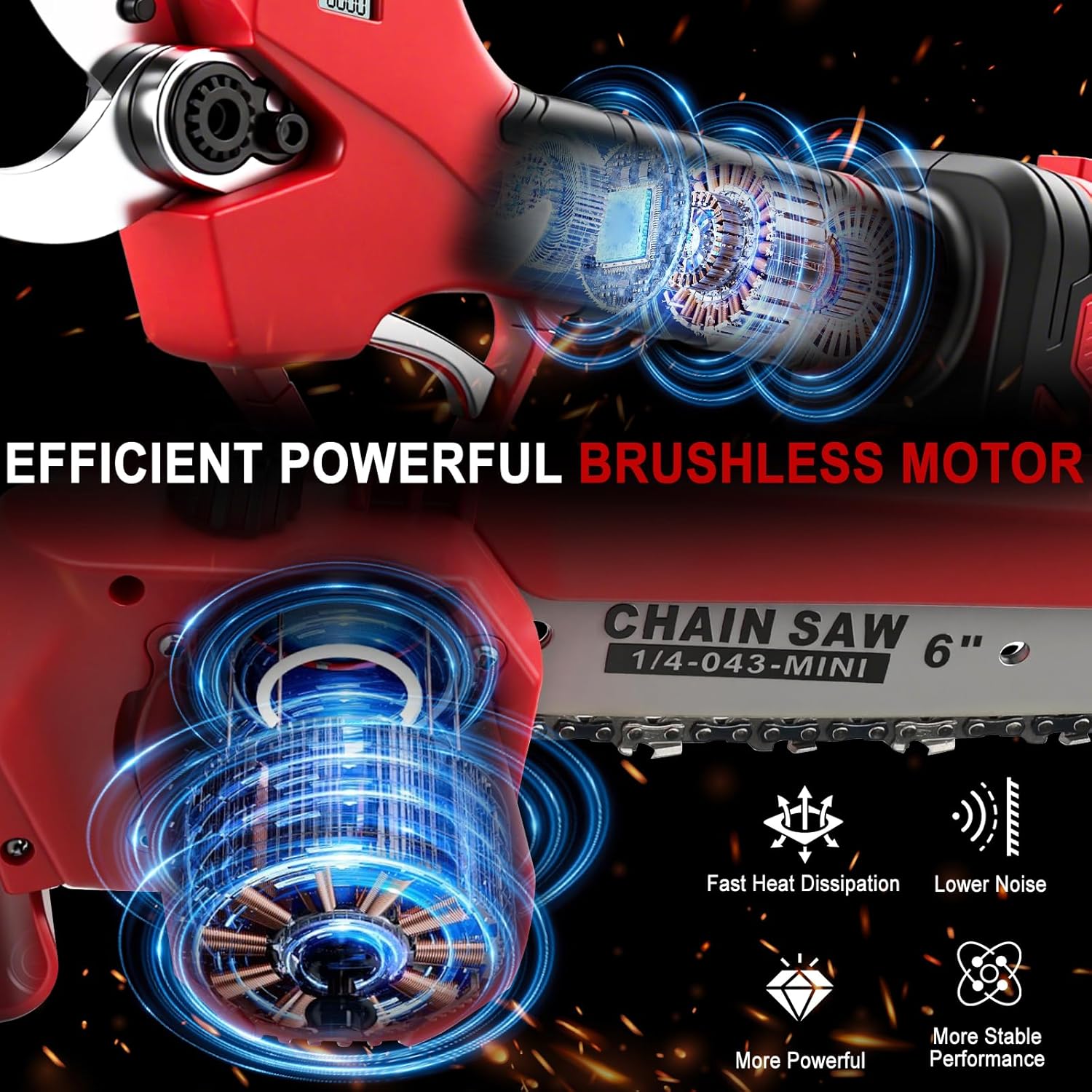Panthem - mini élagueuse télescopique 4 en 1 - 4,1 m - moteur brushless, 2 batteries, sécateur 55 mm, compatible Makita 