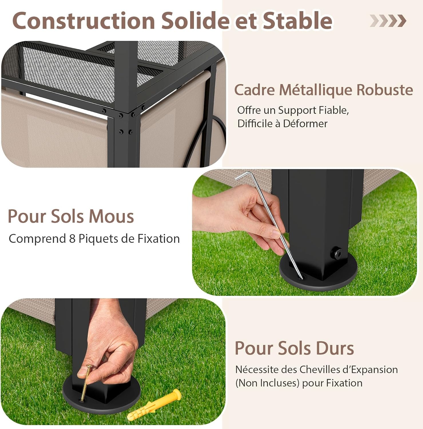 COSTWAY - Tonnelle barbecue extérieur 3 pcs, table bar, 2 chaises pliables, double toit, métal, marron
