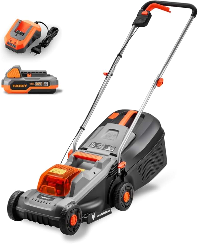FUXTEC - Tondeuse à gazon sans fil - 30 cm - Batterie 4Ah, bac 30L, FX-E1RM20-ECO-SET