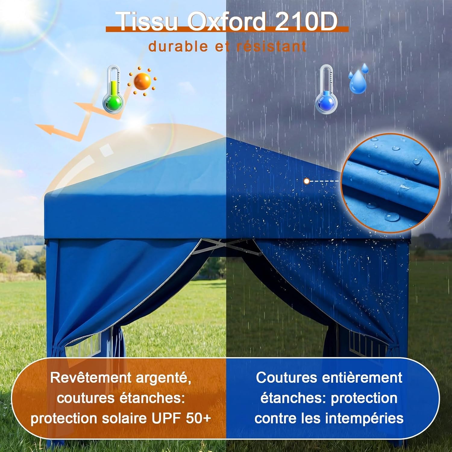 Devoko - tonnelle pliante - 3x3 m - imperméable, 4 parois, UV 50+