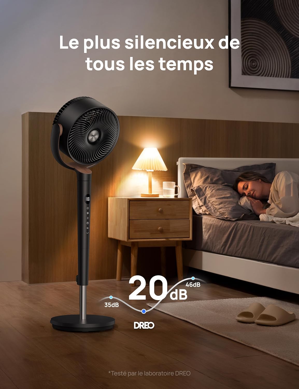 DREO - ventilateur sur pied série DC - 120° oscillation, 9 vitesses, ultra silencieux, portée 30 m