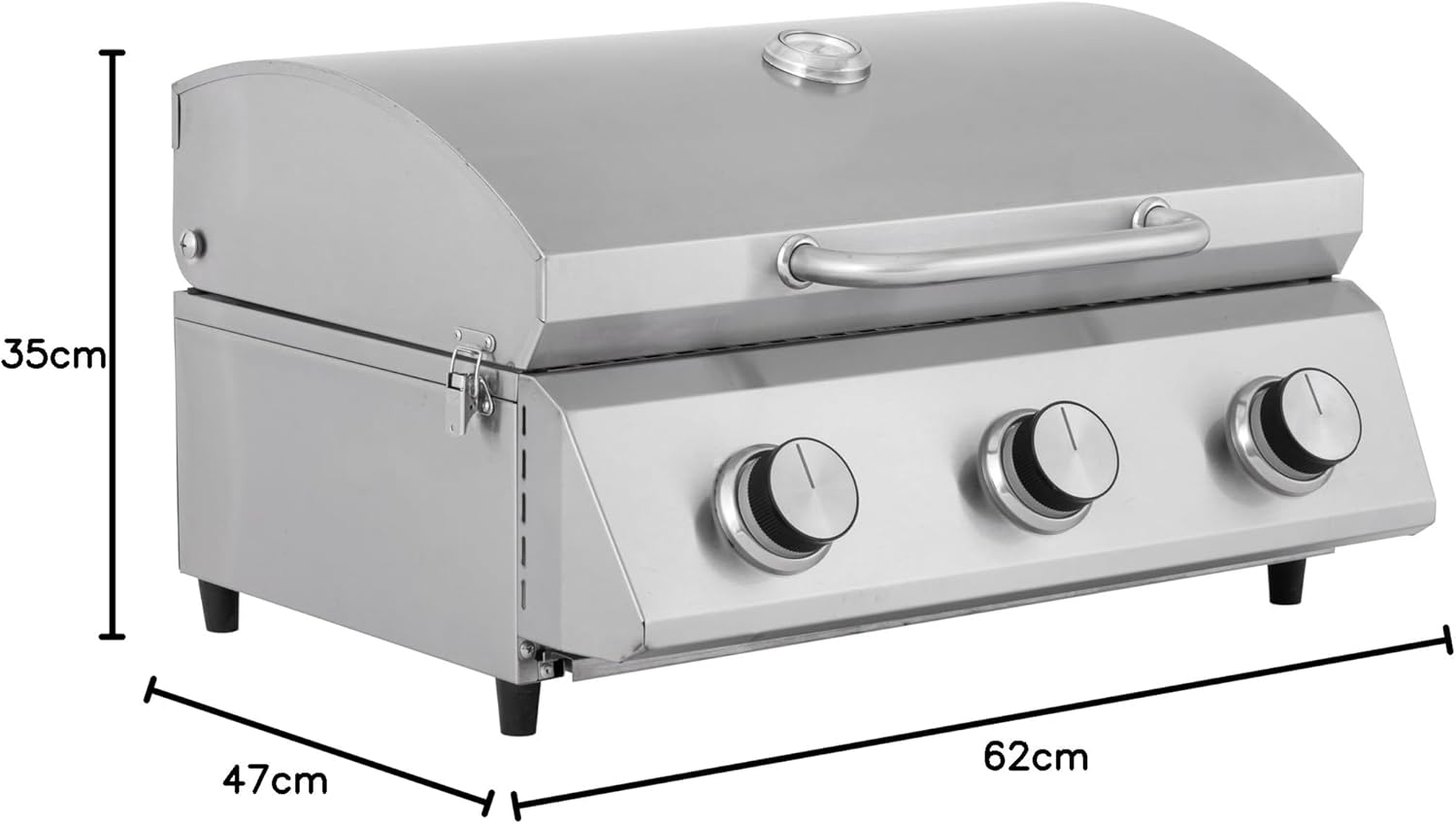 Tarrington House - Barbecue à gaz portable - inox - 3 brûleurs, thermomètre, allumage piézo - CATHAN