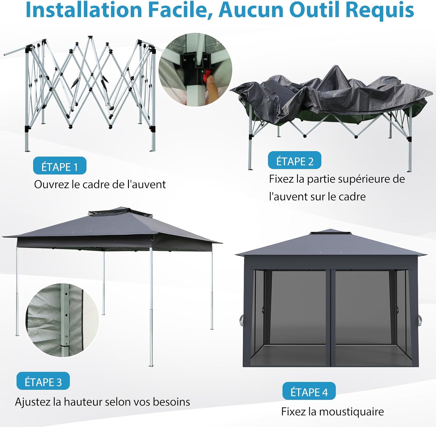 RELAX4LIFE - Tonnelle pliante série jardin - 3x3m - moustiquaires, toit ventilé, protection solaire