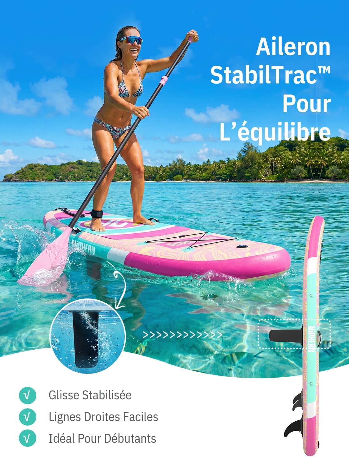 Niphean - Paddle gonflable adulte avec siège - ultraléger, +30% stabilité, antidérapant, idéal yoga