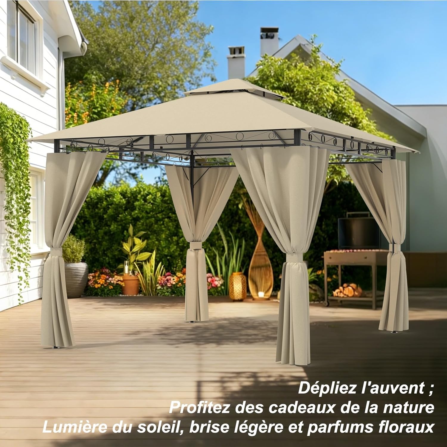 Devoko - Tonnelle Deluxe - 3x3m - imperméable, cadre métal, 4-6 pers.