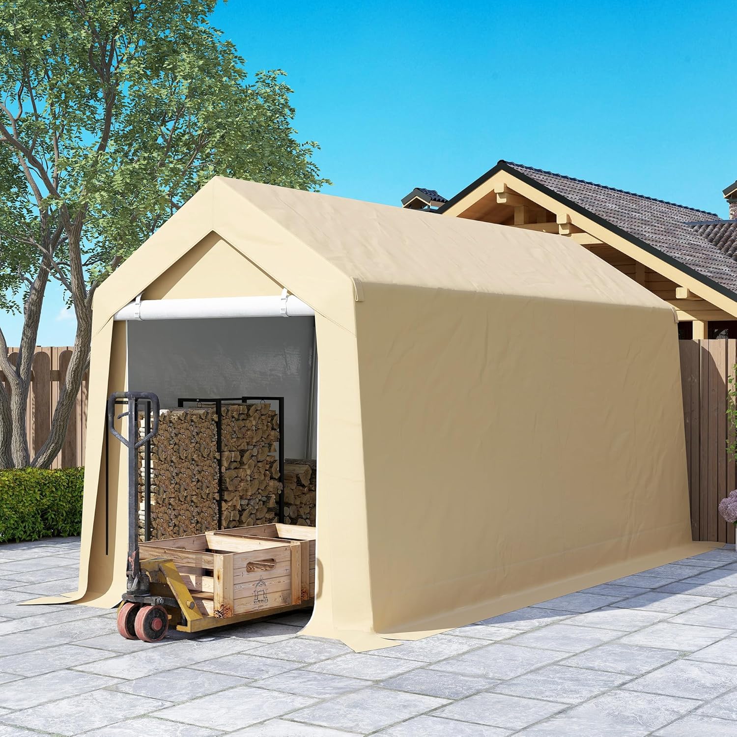 Outsunny - Abri de jardin - 2x3,6m - PE 200g/m², cadre acier, grande porte