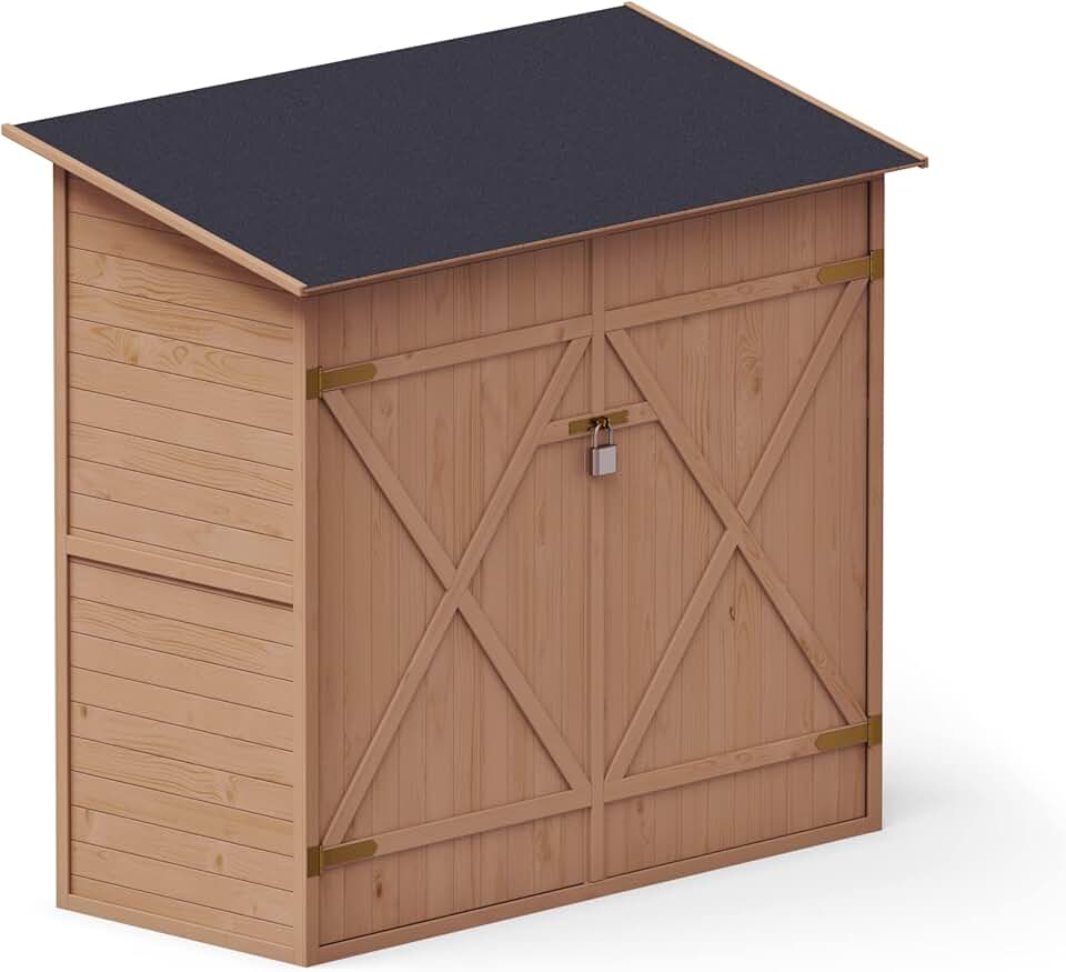 Upyard Abri de Jardin en Bois Naturel - Cabine de Rangement Extérieur - Cabane à Outils avec Système D'étagères 149x78x164 cm, Imprégné