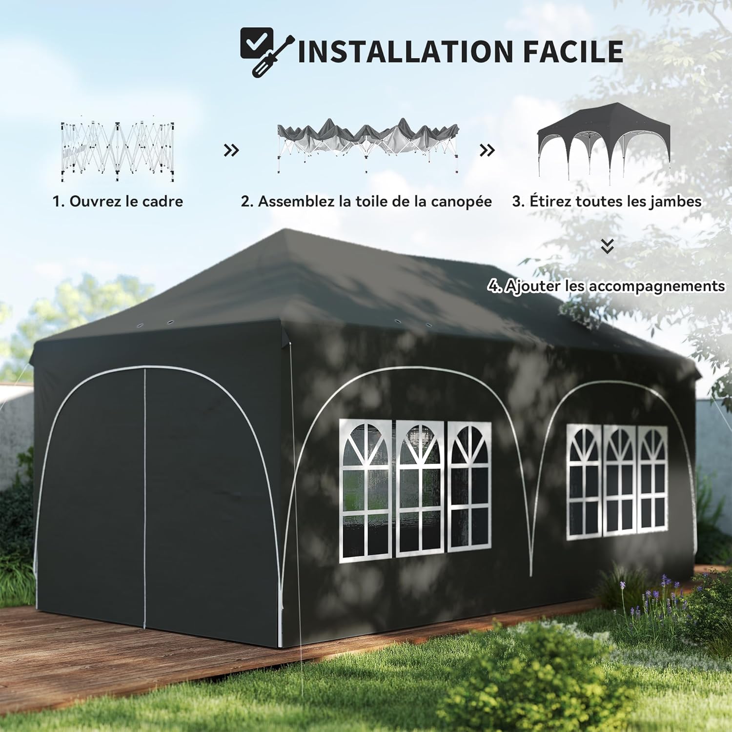 Outsunny - Tonnelle pliante série - 3x6m - imperméable, anti-UV, 6 parois, 6 sacs de sable