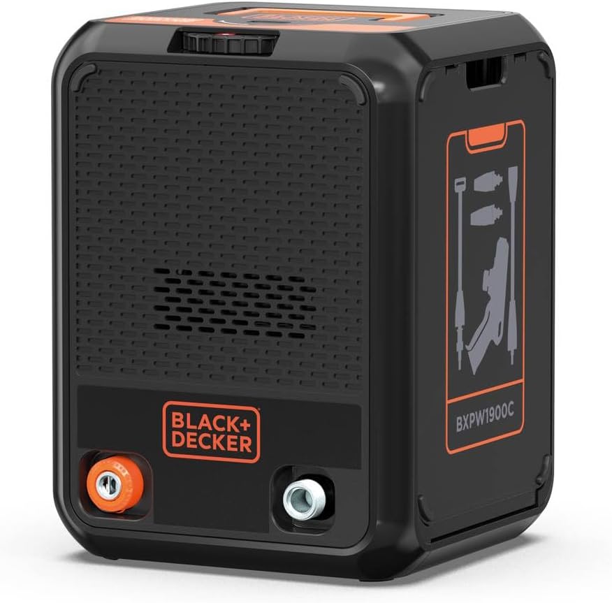 Black+Decker Nettoyeur Haute Pression BXPW1900C, Compact, pour la Voiture et l’extérieur de la Maison, Pression Max. 150 Bar, Débit Max. 460 l/h, Puissance absorbée 1 900 W