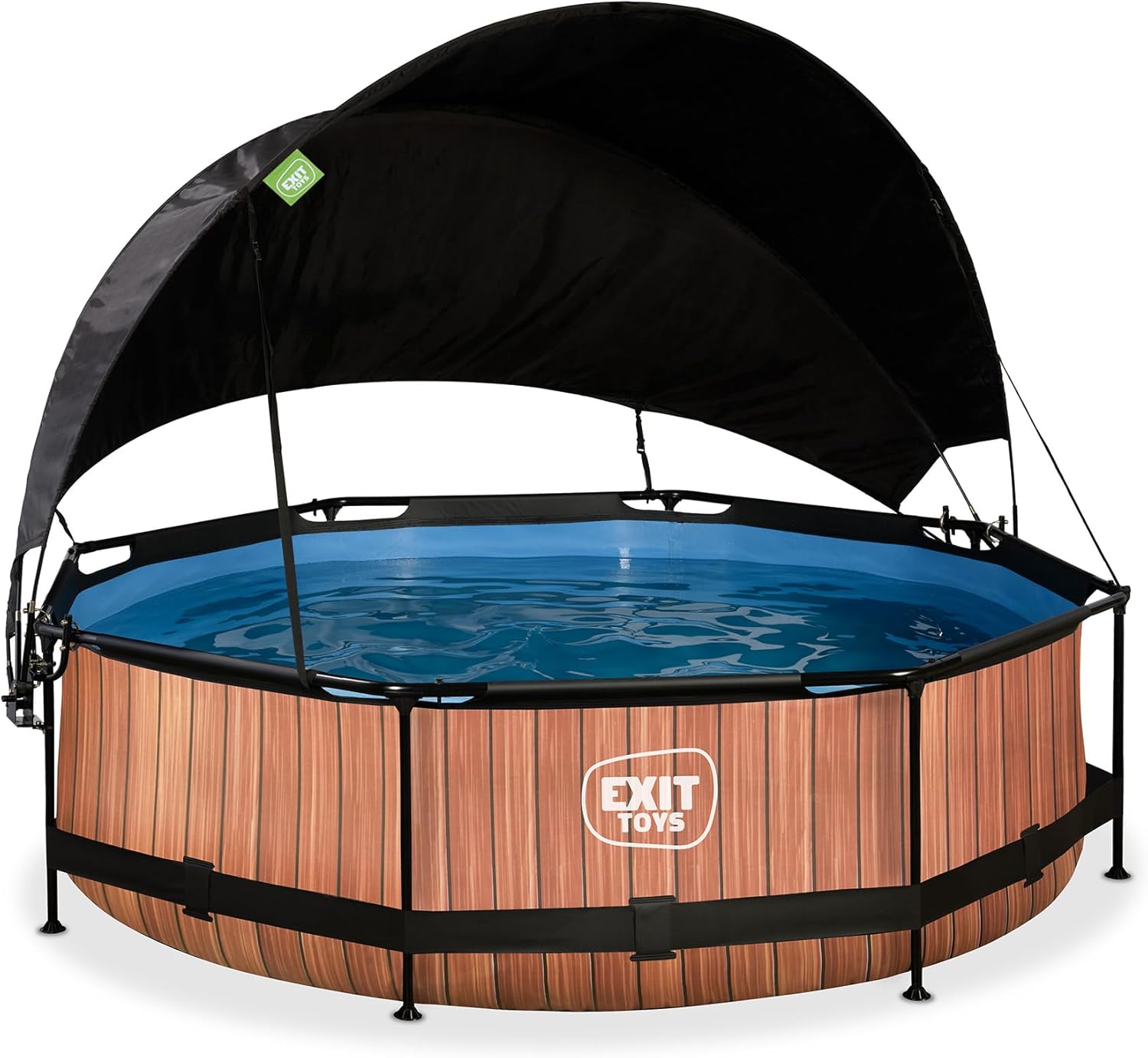EXIT Toys - Piscine Wood série - ø300x76cm - voile d’ombrage, pompe filtrante, UV, entrée basse - Marron