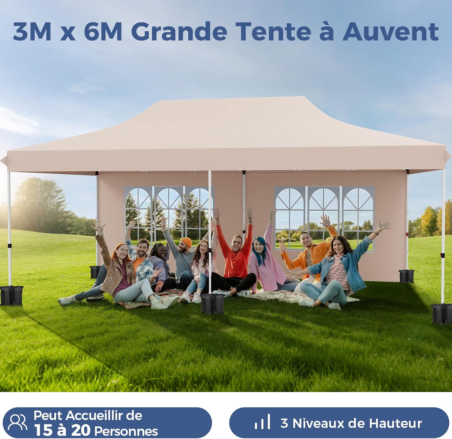 GOPLUS - Barnum pliant série jardin 3x6m, imperméable, sac transport, beige