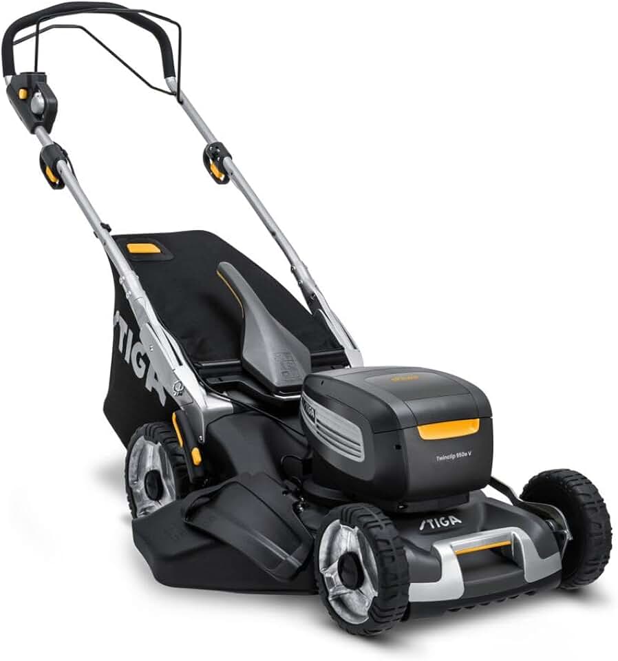 STIGA Twinclip 950e V Kit Tondeuse À Gazon À Batterie, 48 cm, 48 V – Lame Double Couche, 2 Batt. 7,5 Ah + Chargeur – Pelouses jusqu'à 1 100 m²