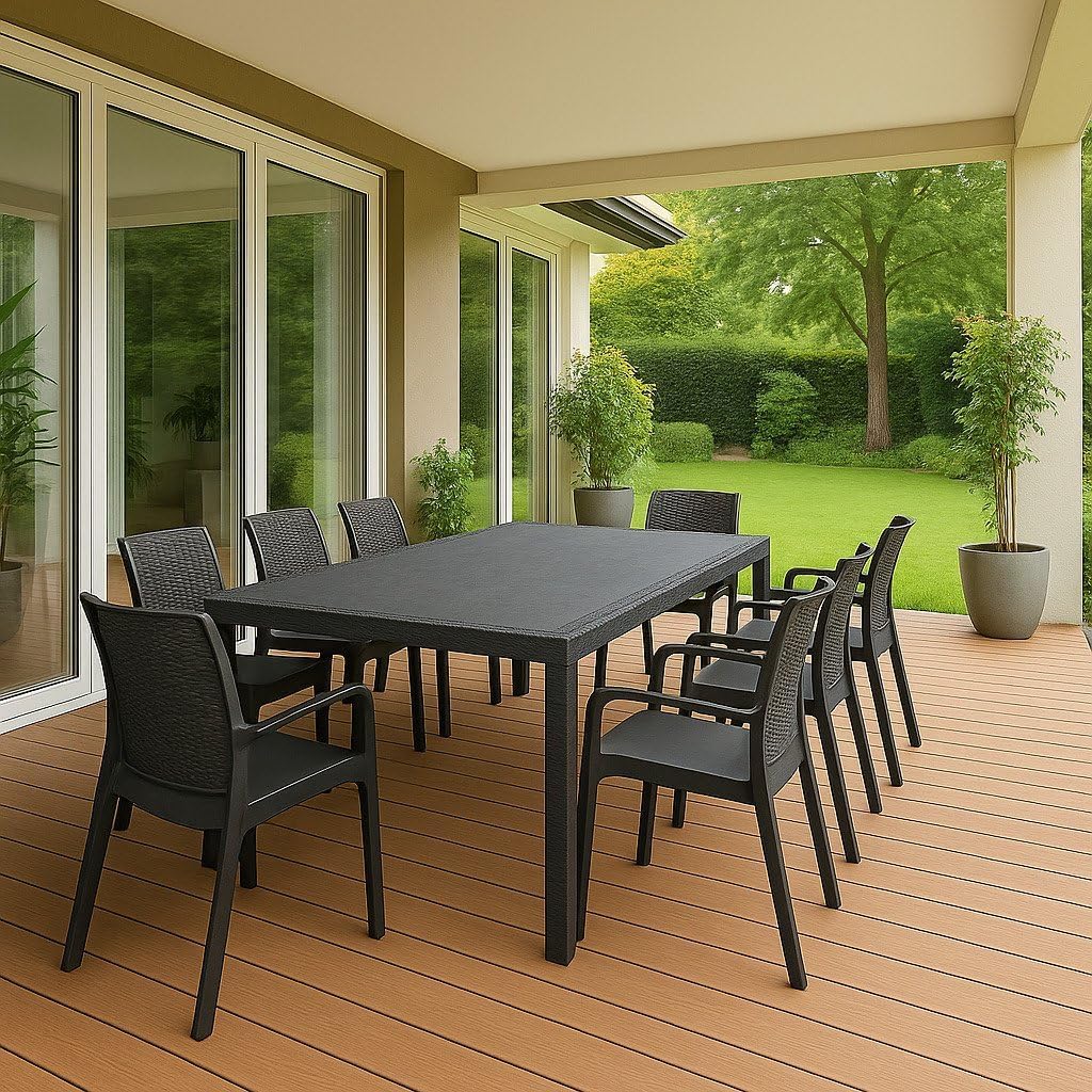 Dmora - Manarola - table extensible, 8 chaises, anthracite, fabriqué en Italie