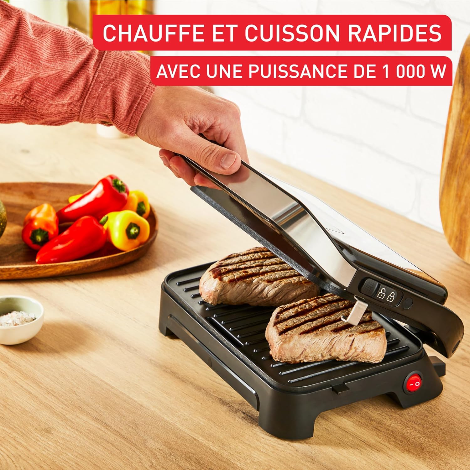 Tefal - Inicio Compact - gril et panini - plaques antiadhésives, nettoyage facile - GC270D10