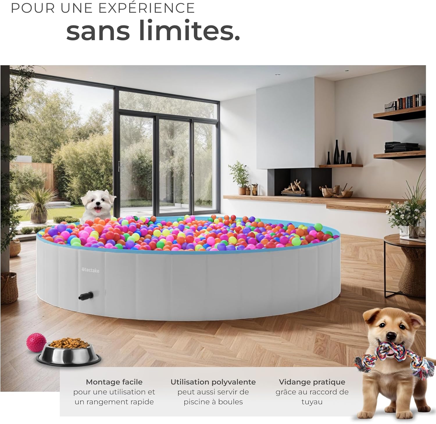 Tectake - piscine pliable Ø160cm - jeu intérieur/extérieur chiens