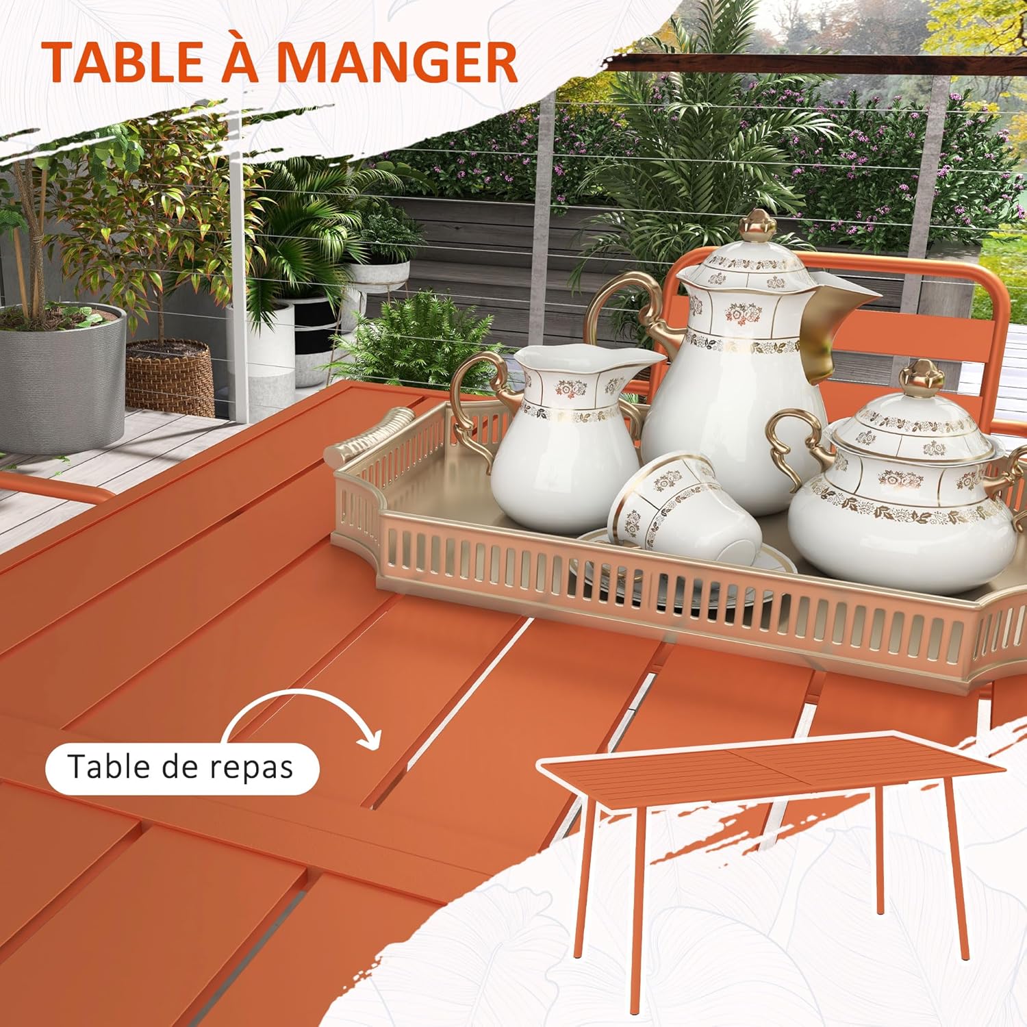 Outsunny - salon de jardin 7 pièces - table + 6 chaises acier rouge