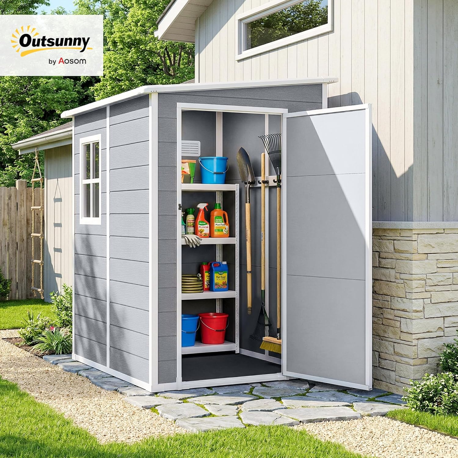 Outsunny - Abri de jardin 1.54m² - porte verrouillable, fenêtre, aération - 122x149x192/177cm