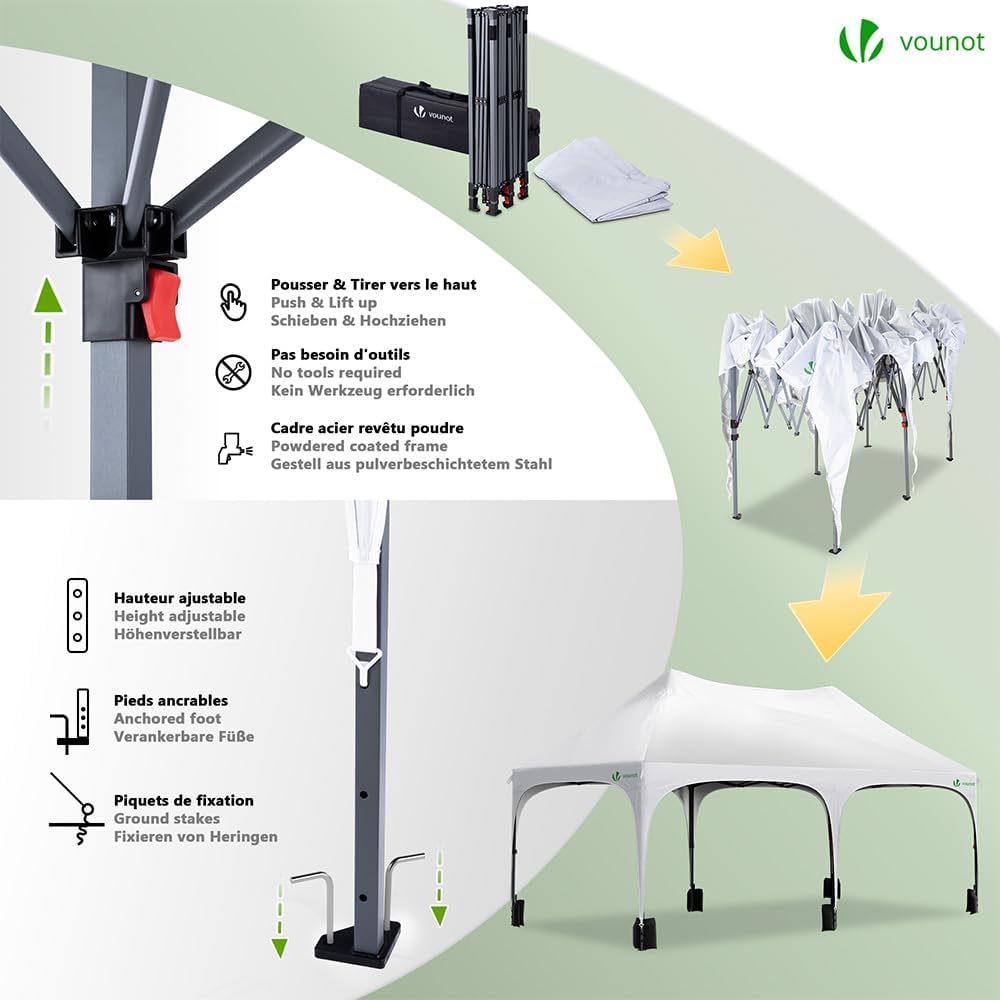 VOUNOT - tonnelle pliante 3x6m - 6 parois, imperméable, anti-UV