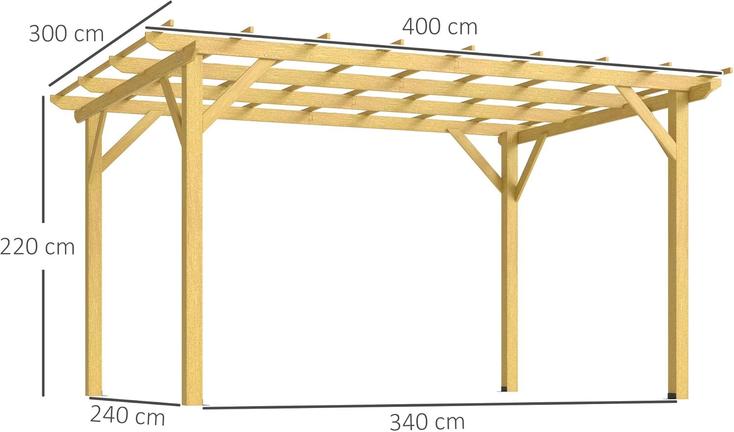 Outsunny - pergola jardin bois naturel - 3x4m - idéale vignes et fleurs