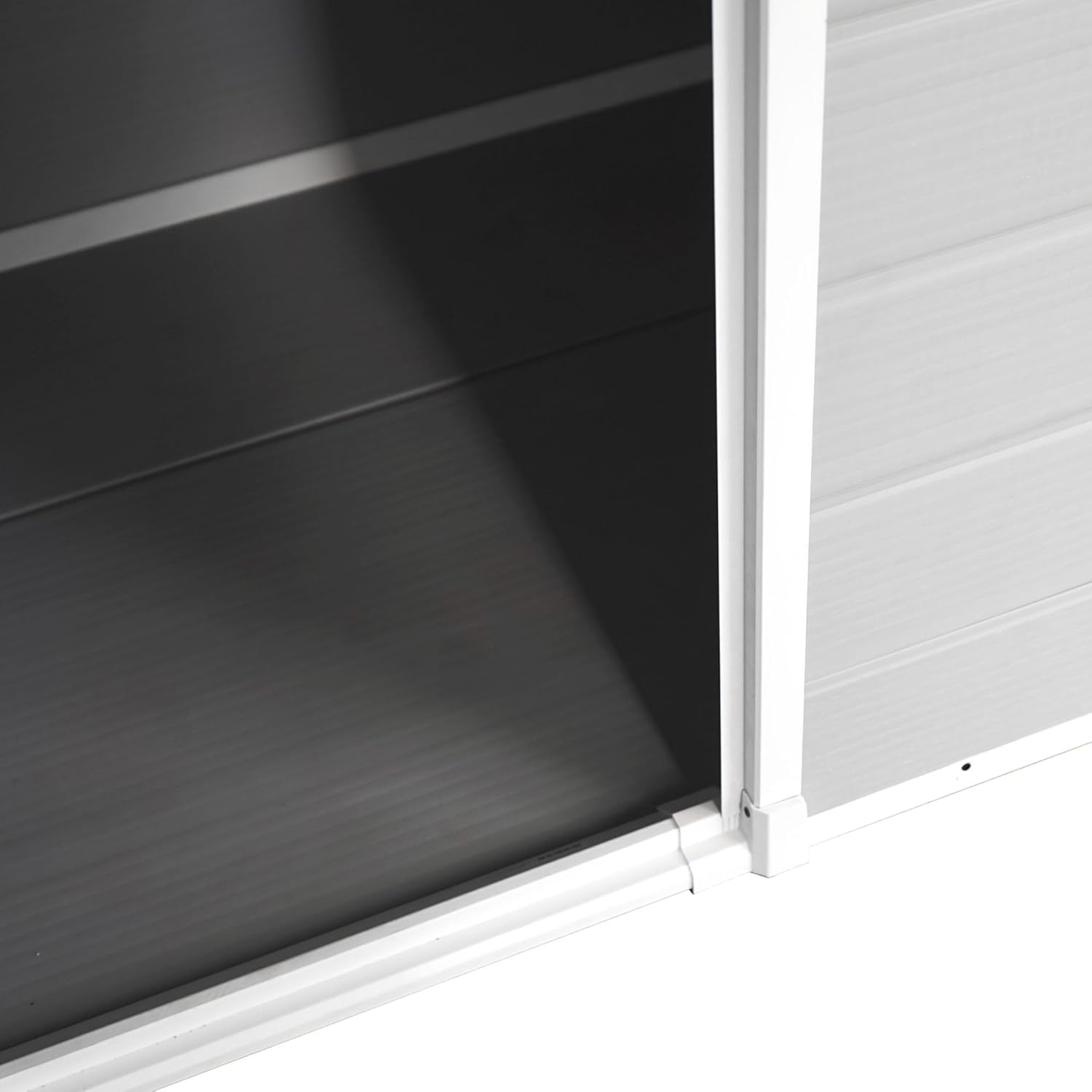 Abri de Jardin en Résine Aqua 1.4 - Assemblage Simple - Fenêtre à lumière du Jour - Panneaux de 12mm d'épaisseur - Plancher Inclus - Blanc Gris - Cabane de Stockage extérieur en PVC 1,37m2