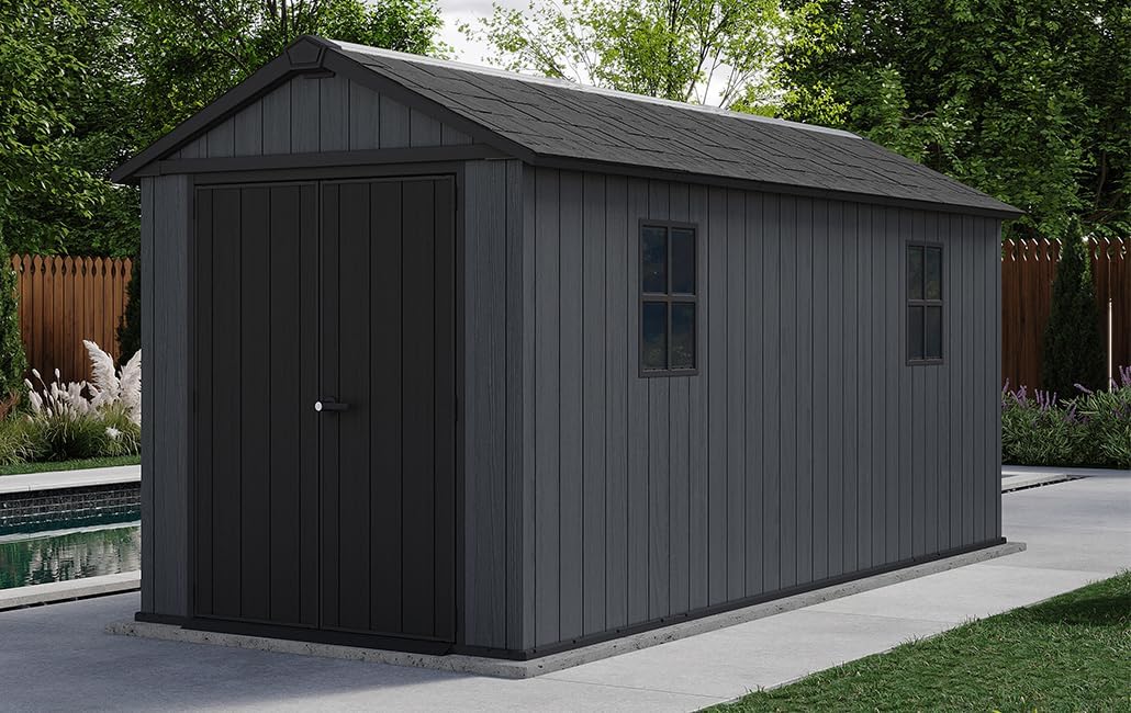 Keter - Newton série 7515 - 476x230x246cm - abri jardin bois/plastique, 2 fenêtres, verrouillable 7515