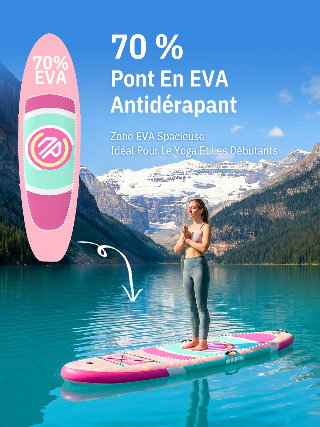 Niphean - Paddle gonflable adulte avec siège - ultraléger, +30% stabilité, antidérapant, idéal yoga