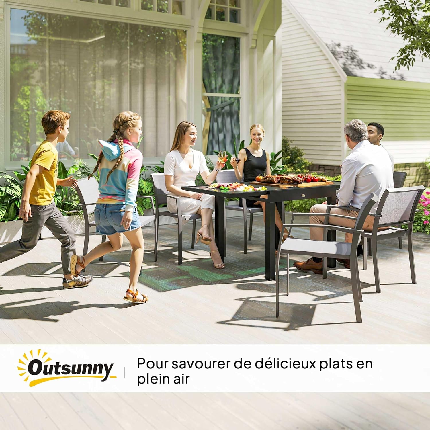 Outsunny - table extensible de jardin - 160x80x75 cm - verre trempé, aluminium gris