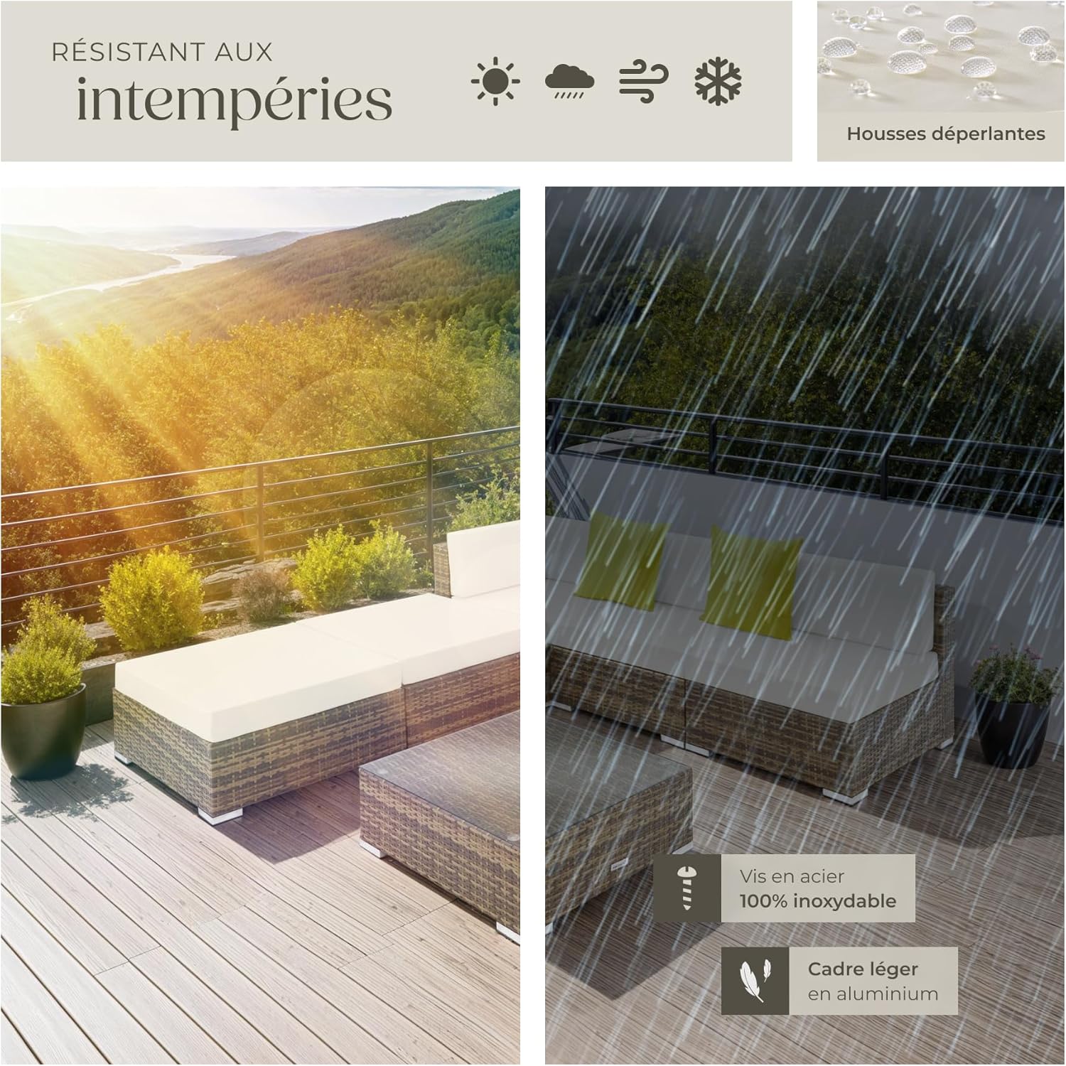 tectake - Salon jardin modulable XXL - 5 places, polyrotin, table, balcon terrasse