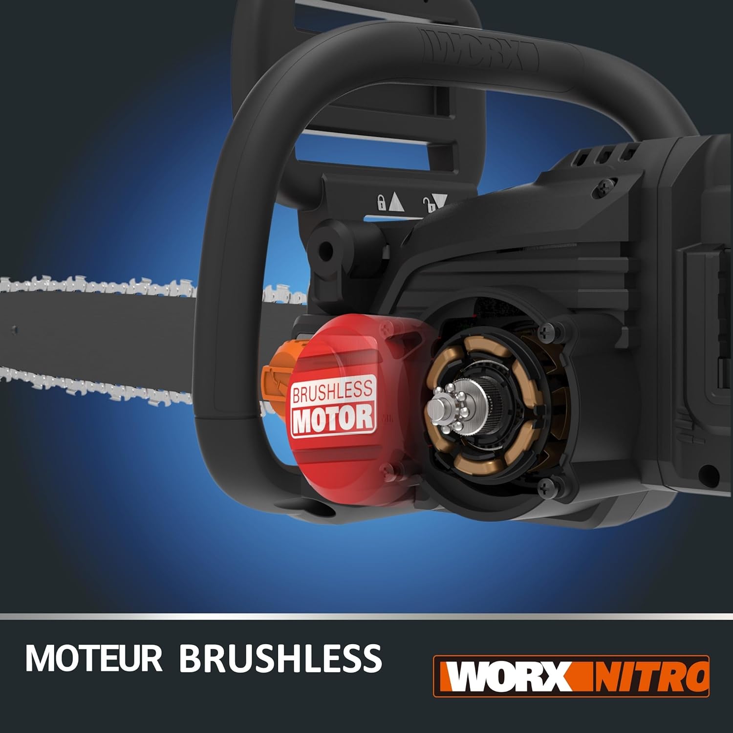 WORX - tronçonneuse sans fil 40V, guide 40cm, 18m/s, 2x4Ah WG385E