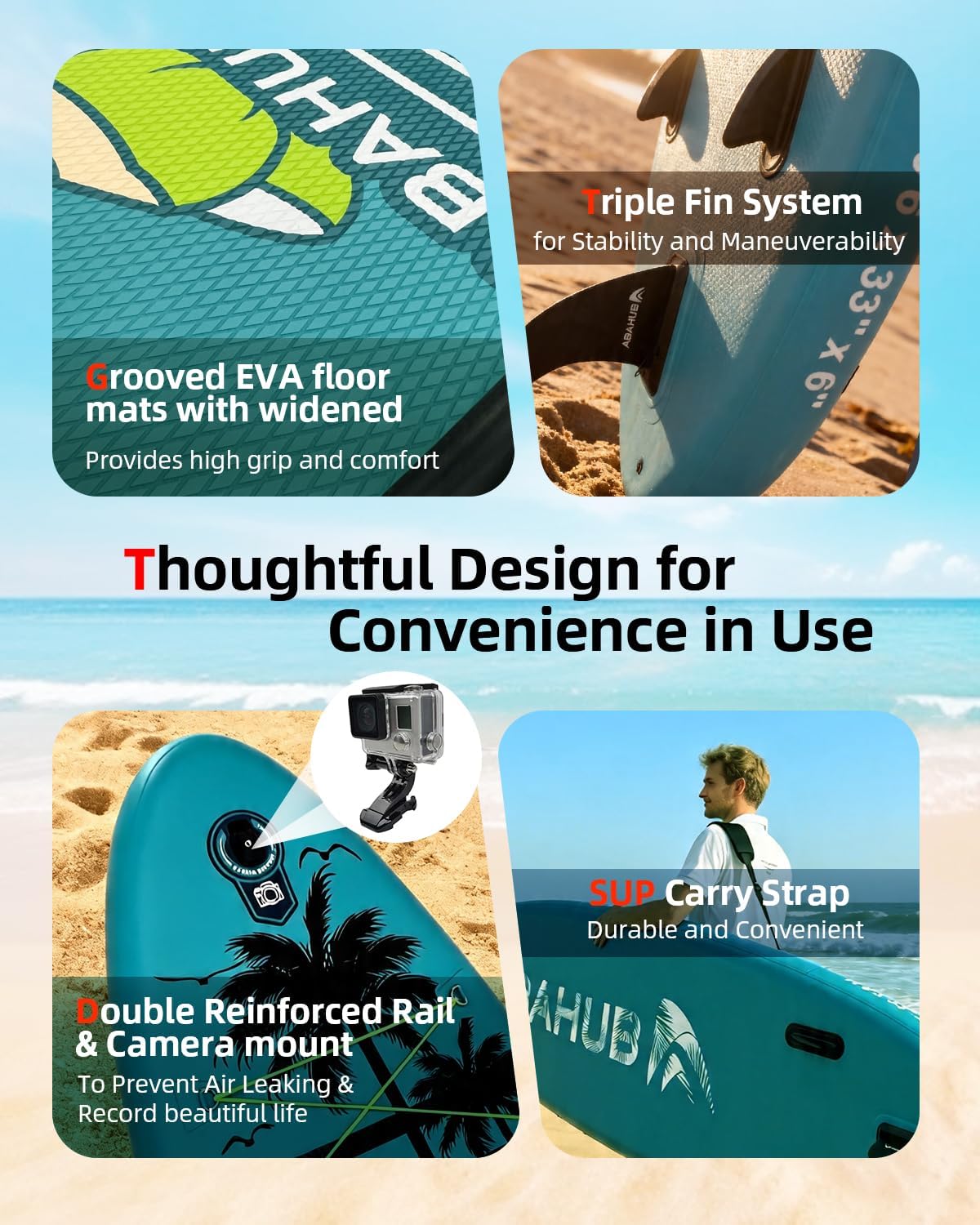 Abahub - Paddle Gonflable Adulte avec Siège - 320x78/84x15cm - Planche de SUP avec pagaie alu réglable et siège kayak. H
