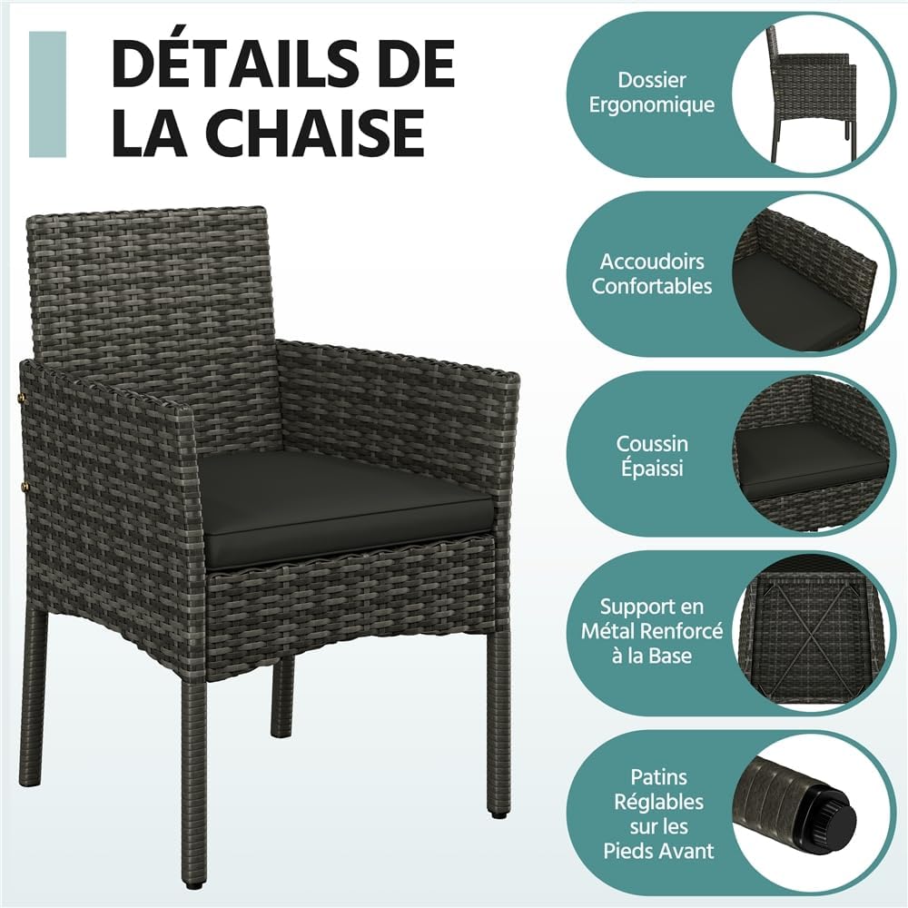 Yaheetech - Salon de Jardin 4 pièces - Polyrotin métal - Canapé 2 places, fauteuils, coussins, table basse