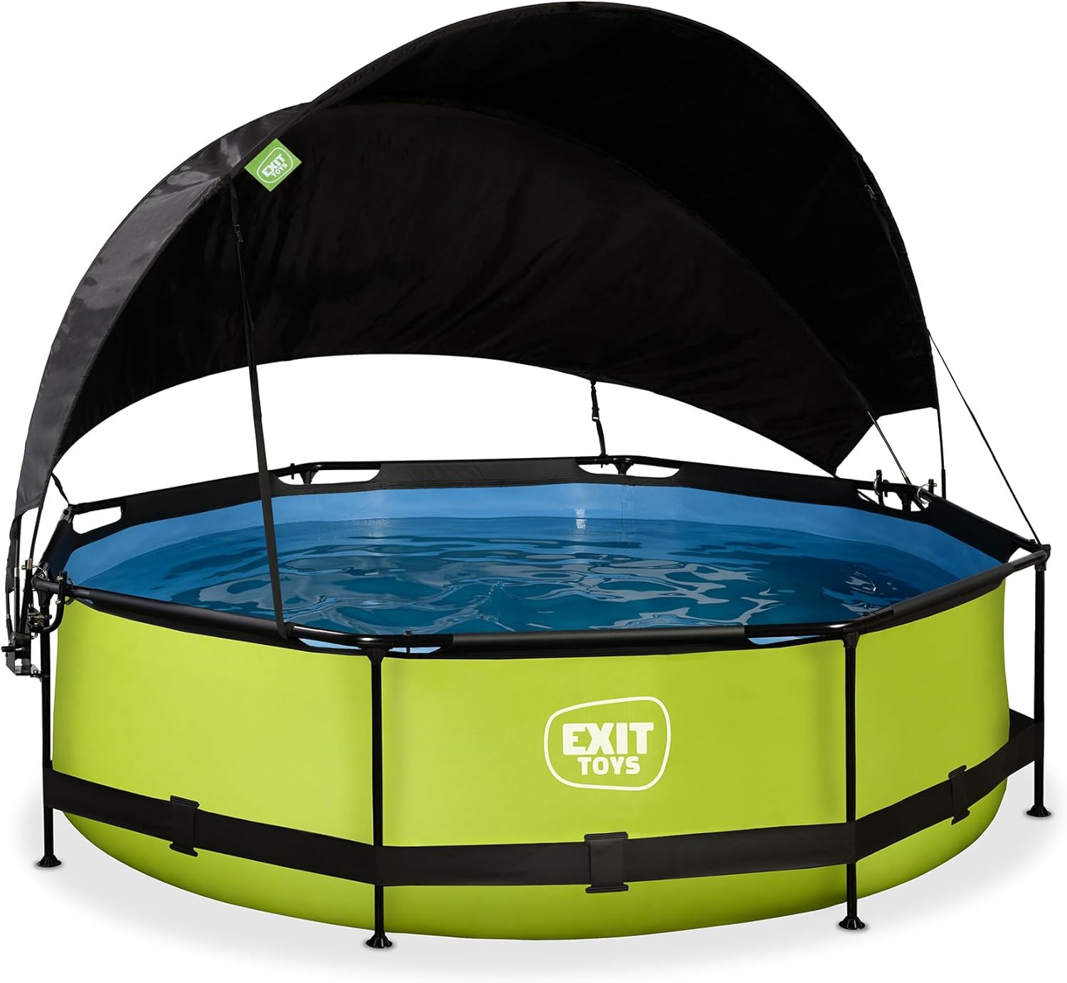 EXIT TOYS Piscine Lime avec Voile d'Ombrage - ø300x76cm - Piscine Hors Sol Ronde avec Pompe Filtrante à Cartouche - Protection Optimale Contre Les Rayons UV - Entrée Basse - Design Unique - Vert