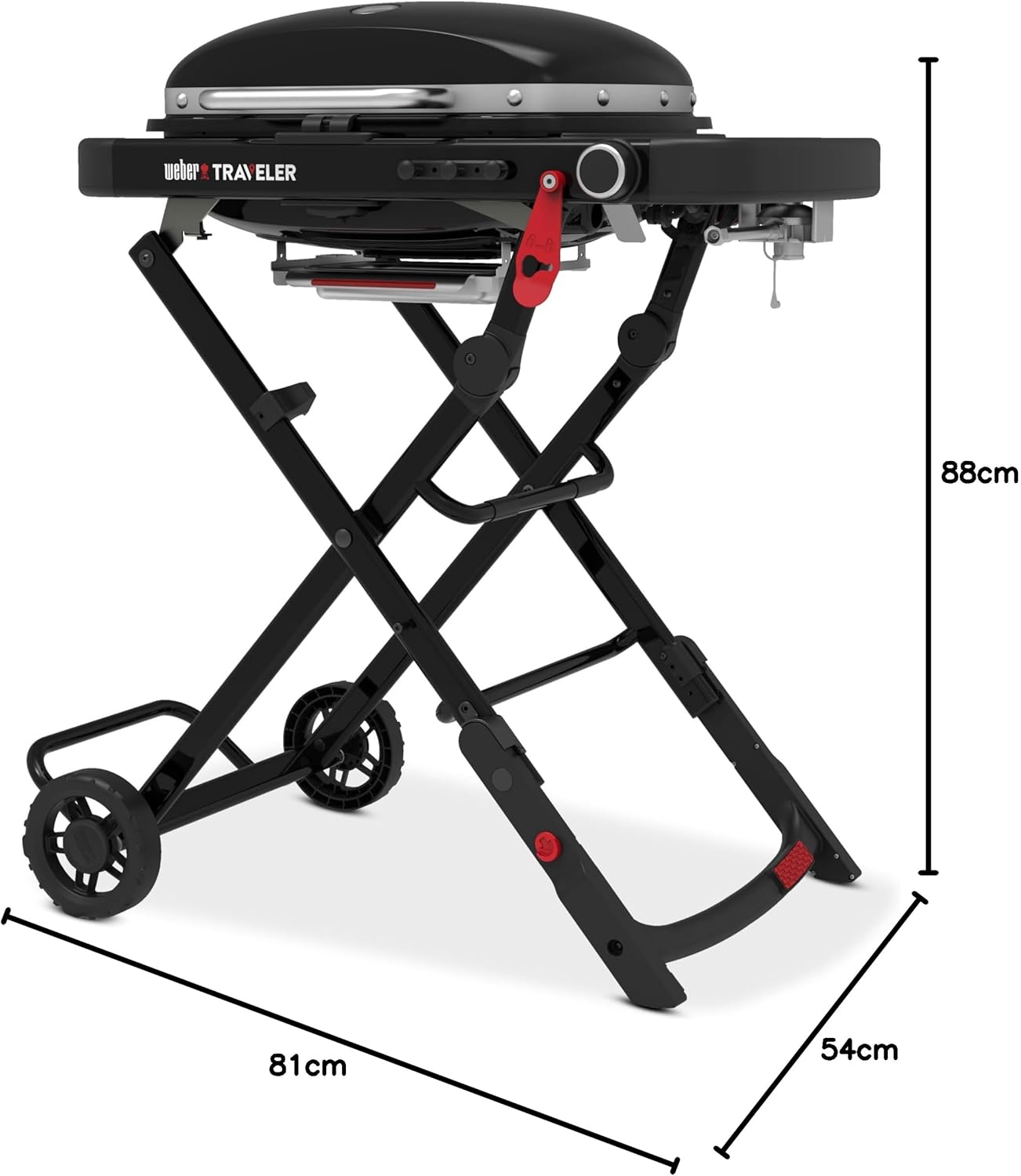 Weber - Traveler Compact - 52x36 cm - barbecue gaz pliable portable, 1 brûleur, thermomètre intégré