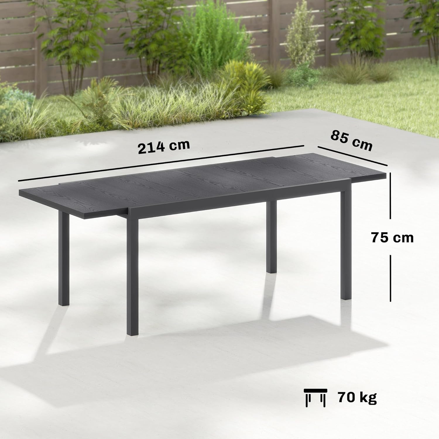 Outsunny - Table Extensible - 154-214 cm - Aluminium bois, pieds réglables, 8-10 pers.