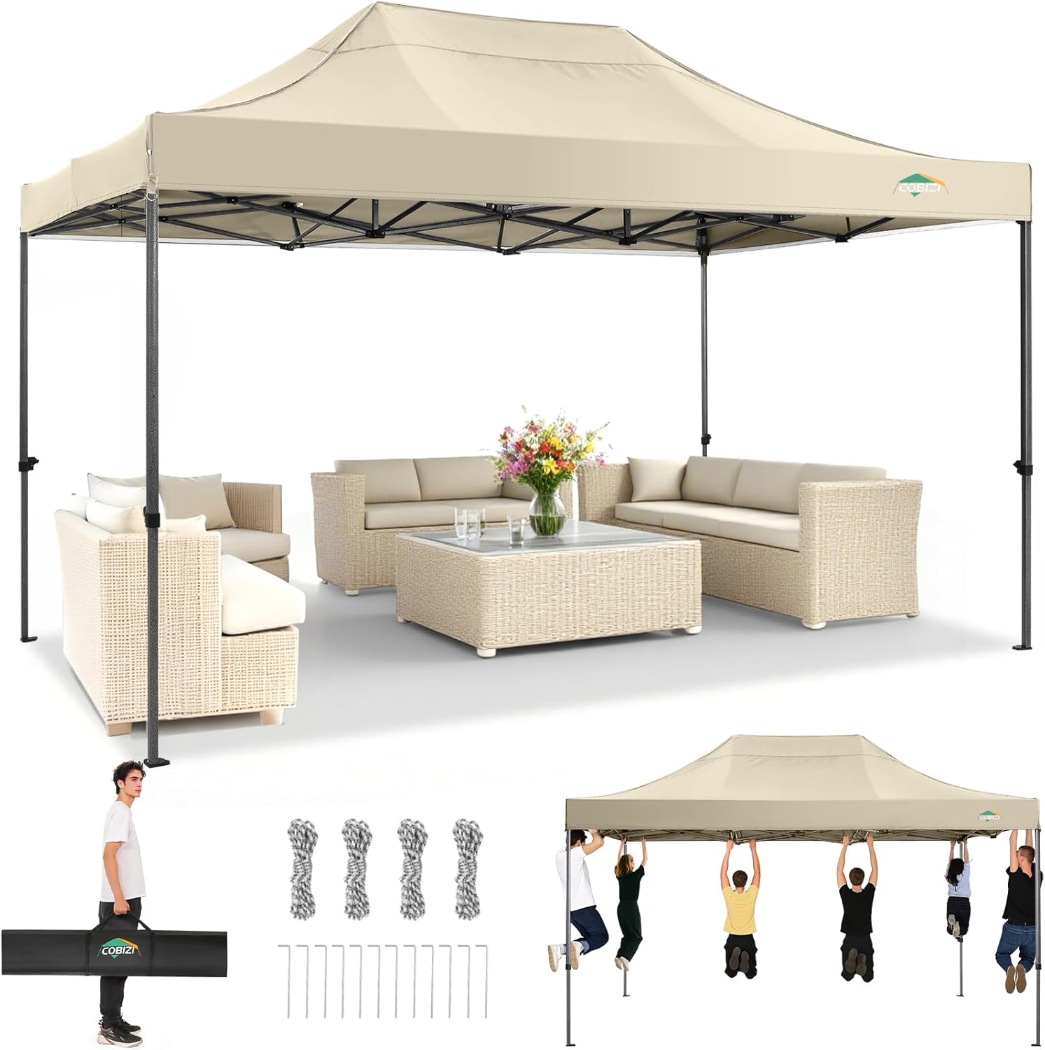 COBIZI - tonnelle pliante série 3.0 - 3x4,5m - étanche, UV 50+, cadre épais