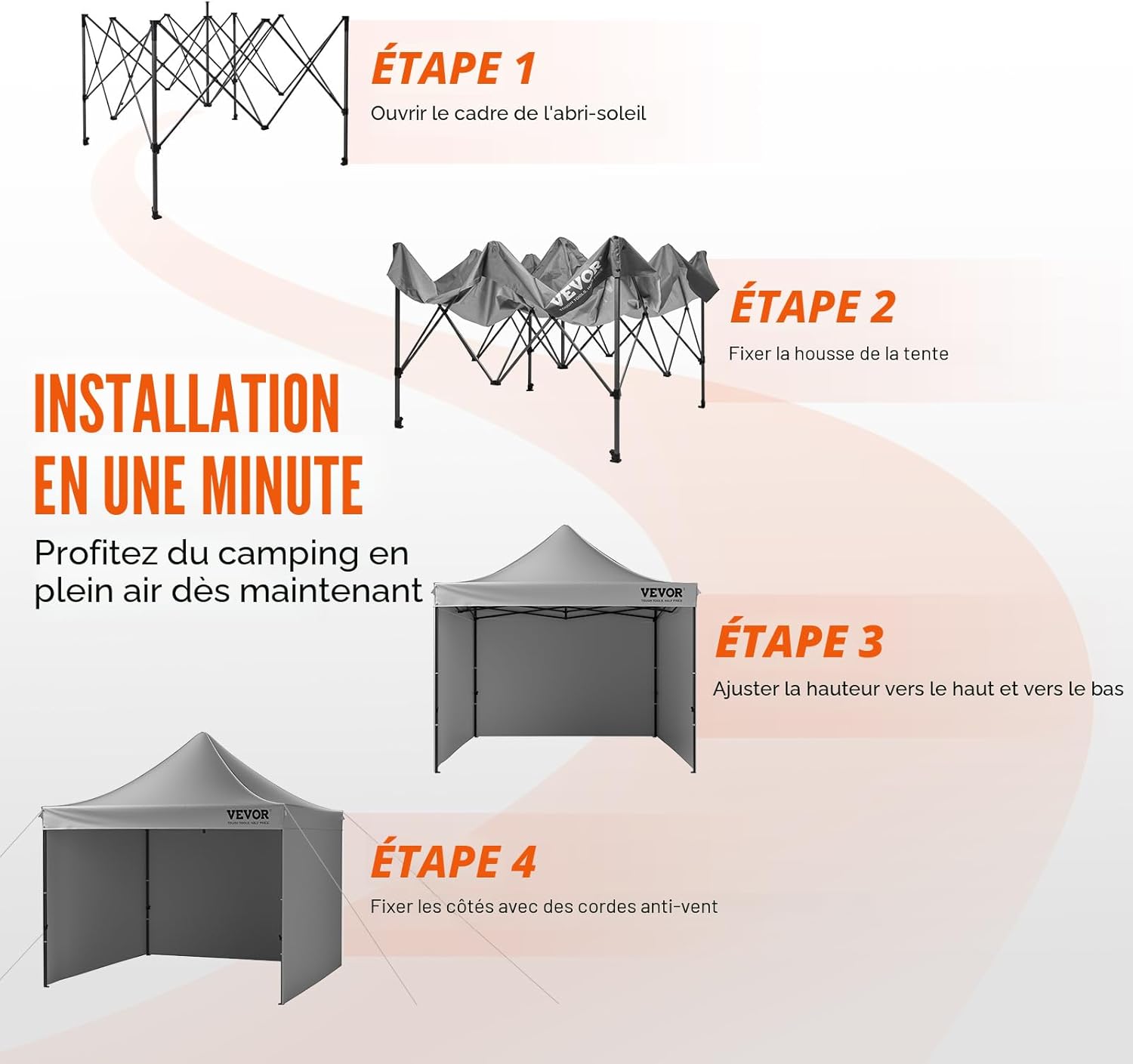 VEVOR - tonnelle pop-up série - 304x304 cm - parois amovibles, résistante UV, imperméable, sac à roulettes