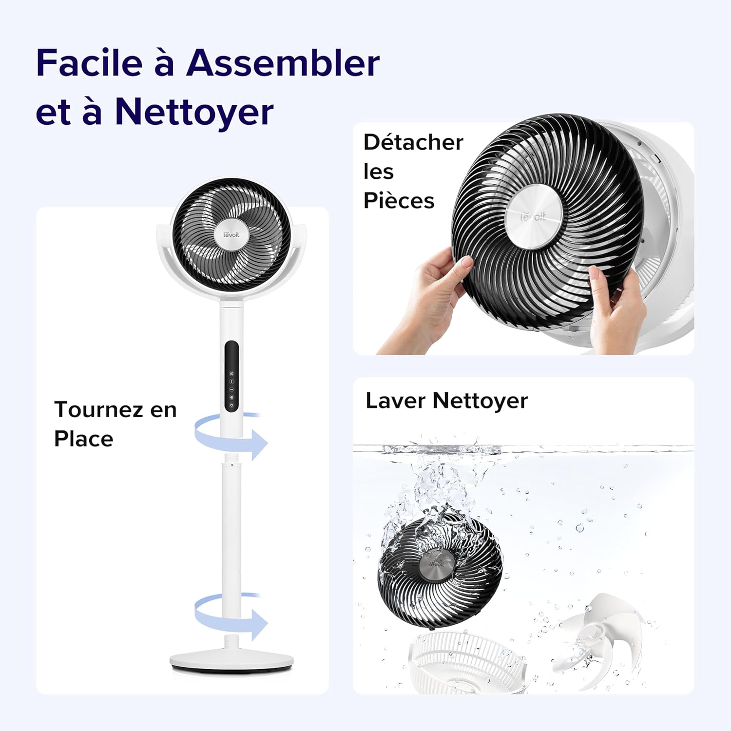LEVOIT - ventilateur sur pied - réglable - silencieux, 2465 m³/h, 12 vitesses
